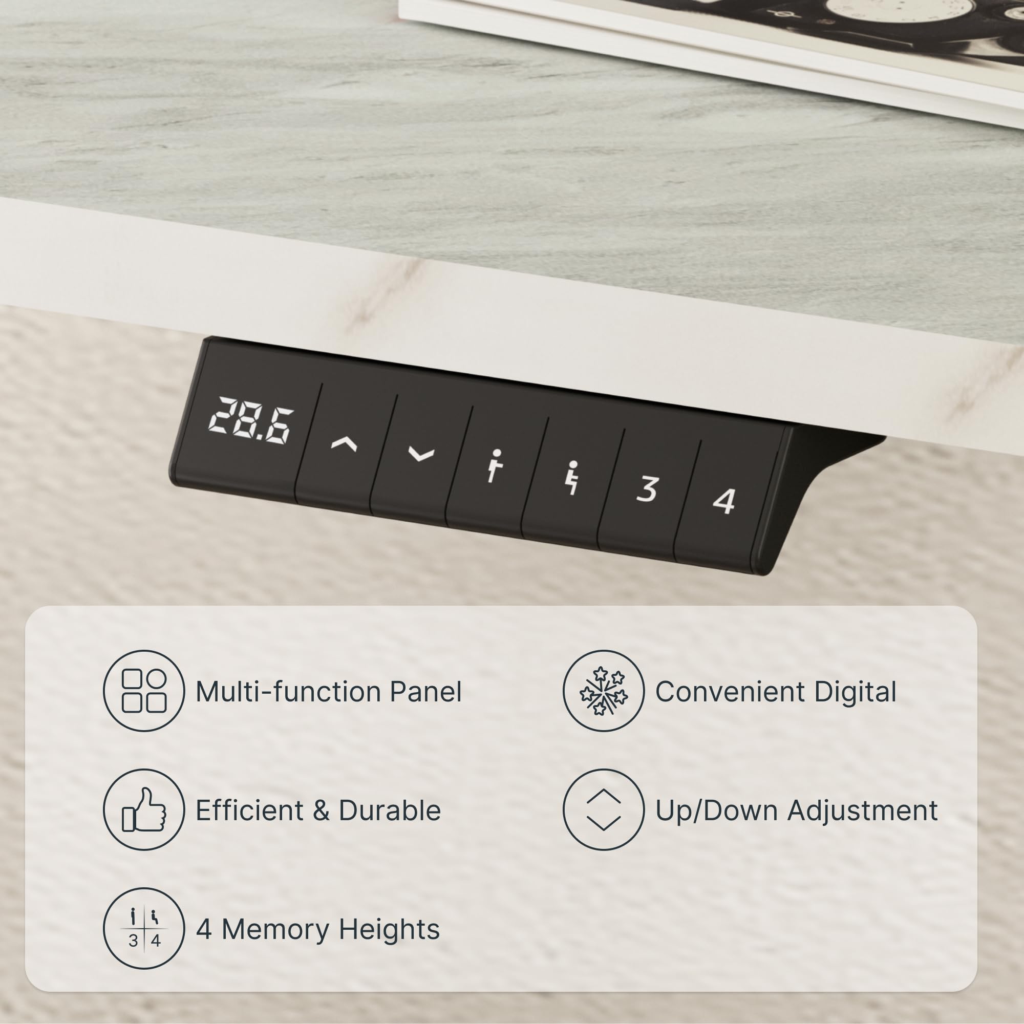 FLEXISPOT EN2 Electric Standing Desk 48 x 30 Inches - Height Adjustable Whole-Piece Desk with Clamp Power Strip & Cable Management (Black Frame/Marble Gray) for Home Office, Gaming & Workspace Ergonomics