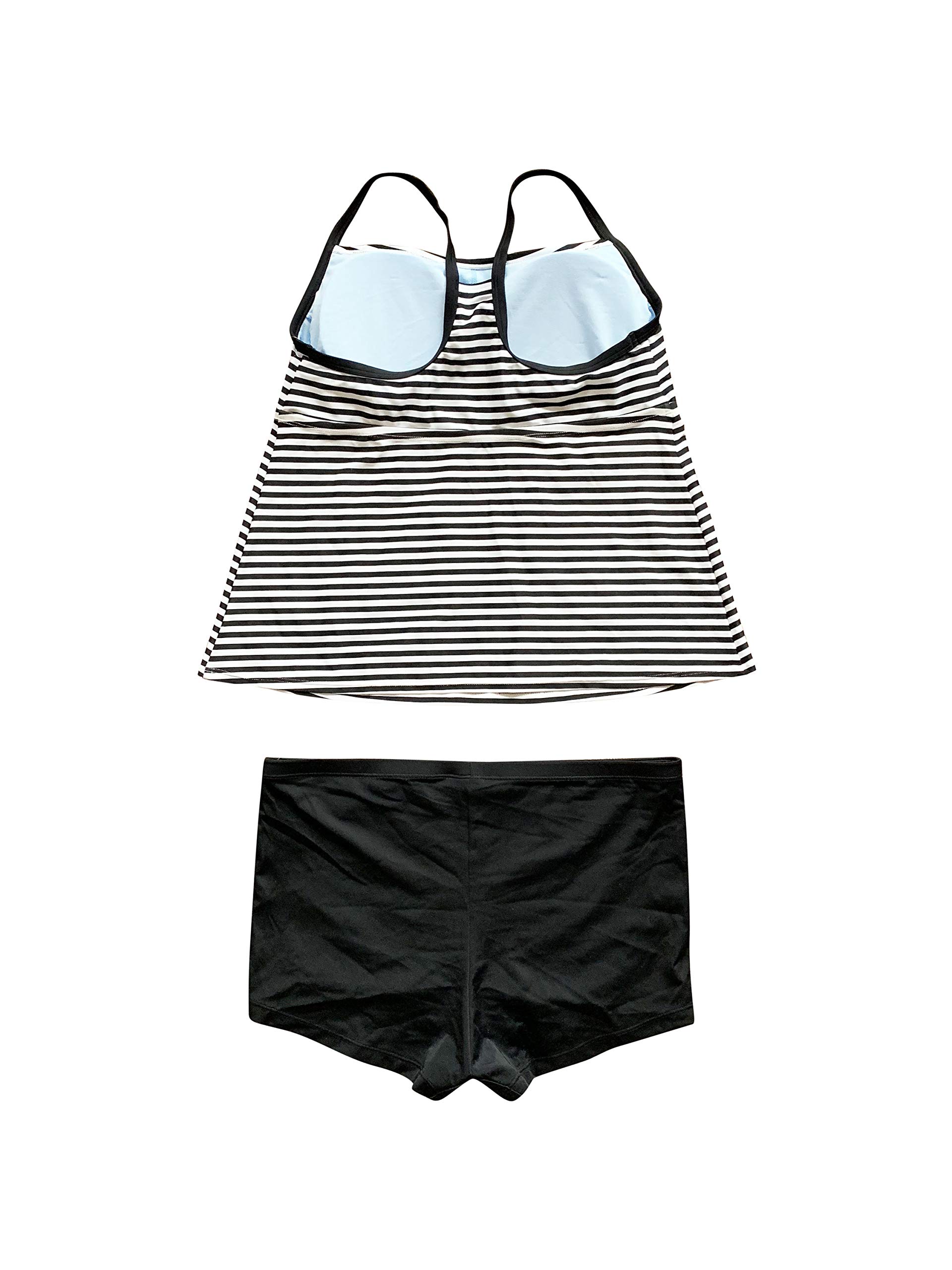 Nike Women's Athletic Tankini Two-Piece Swimsuit - X-Large, Black & White Stripe - High Performance Swimwear for Pool, Beach & Water Sports