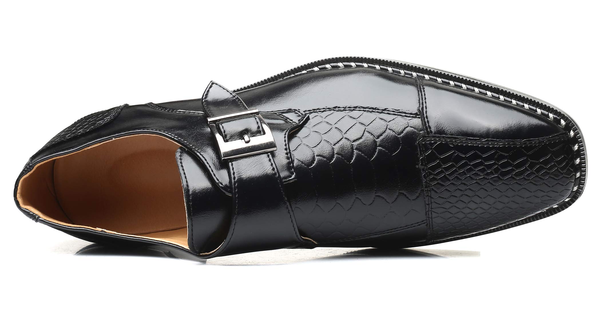 Men's Leather Single Monk Strap Loafers - Slip On Oxford Dress Shoes for Business & Formal Wear - Perfect for Office, Weddings & Special Occasions