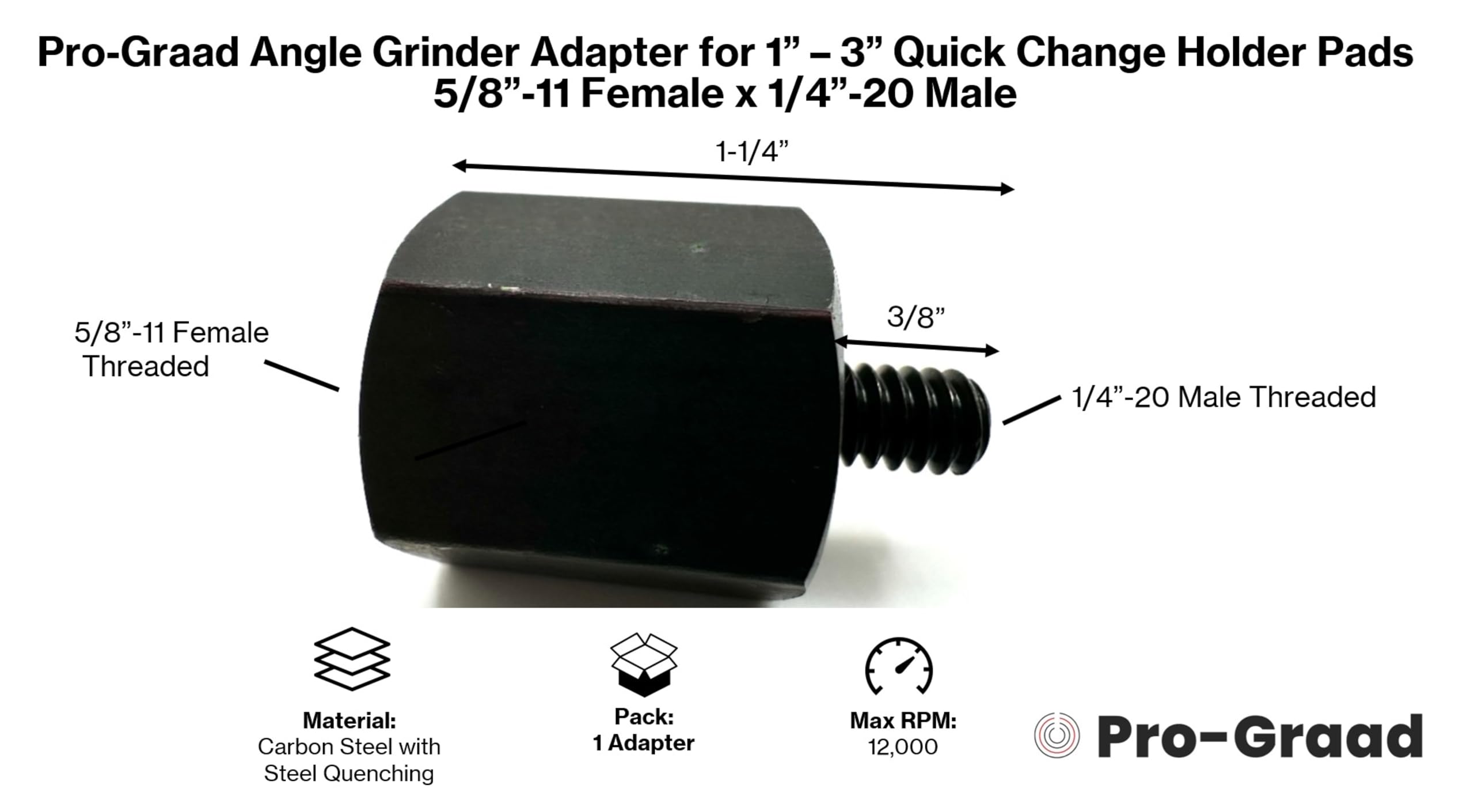 5/8-11 Female to 1/4-20 Male Angle Grinder Adapter - Compatible with Roloc, Roll Lock, Type R & S 1