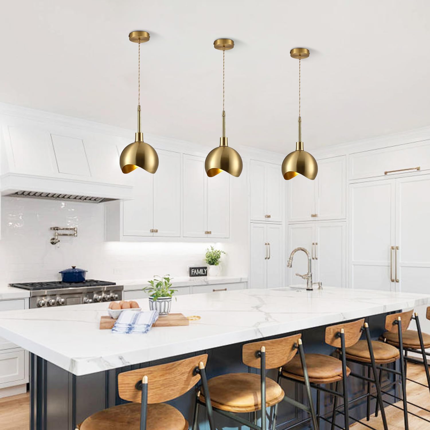 KCO Lighting Small Gold Pendant Light Set of 2 - Farmhouse Dome Pendant Lights for Kitchen Island, Dining Room & Barn - Antique Brass Industrial Light Fixture (Perfect for Farmhouse Decor, Restaurant Lighting & Home Renovation Projects)