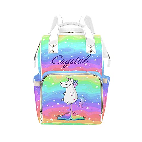 **Personalized Unicorn Diaper Backpack for Moms - Custom Name Star Rainbow Print Baby Bag, Nursing & Travel Daypack - Perfect Gift for New Moms & Baby Showers (Ideal for Daycare, Outings & Travel)**