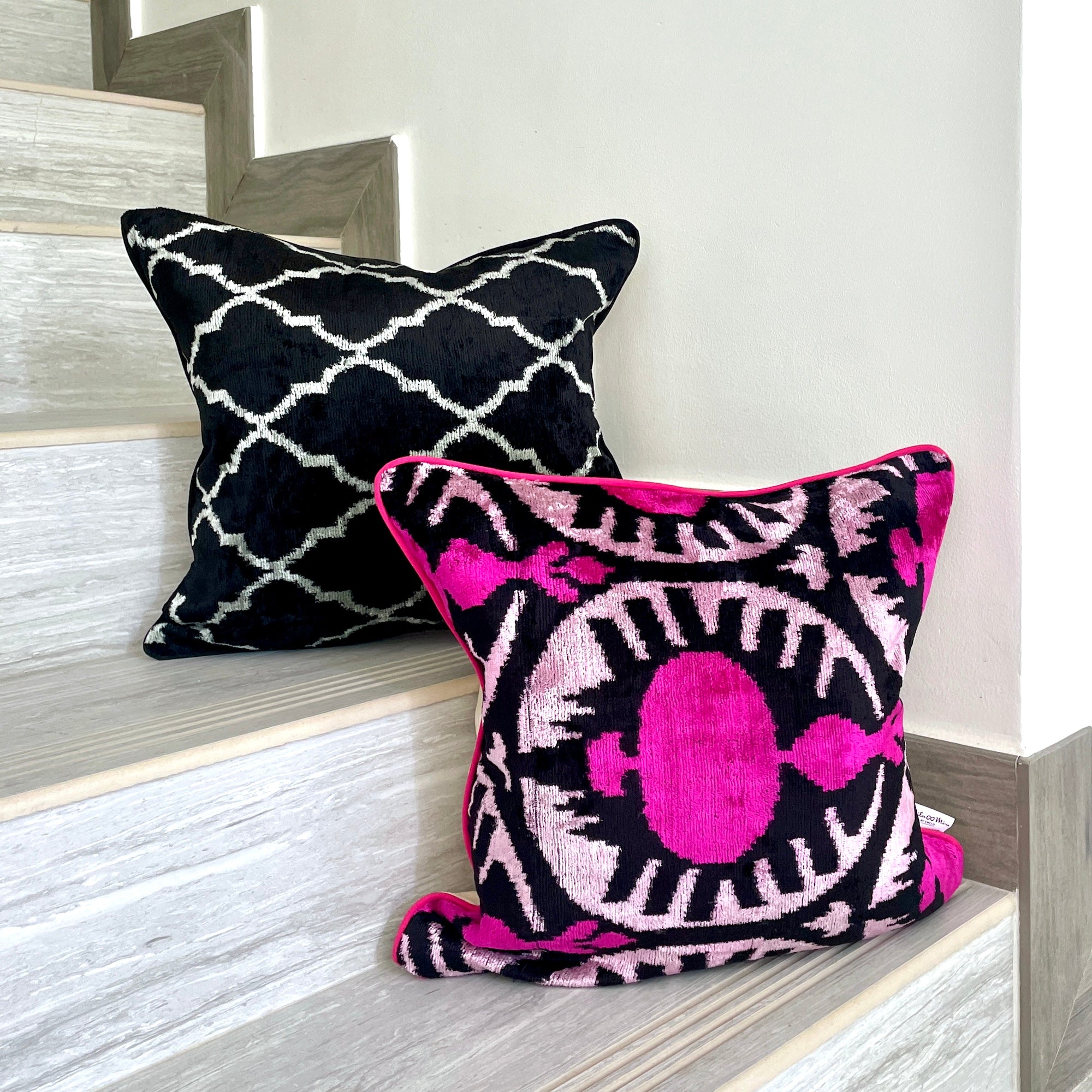 Luxury Velvet Ikat Cushion Cover - Hot Pink Decorative Throw Pillow for Sofa, Bed & Home Decor | Soft & Stylish Accent Pillow for Living Room, Bedroom & Nursery