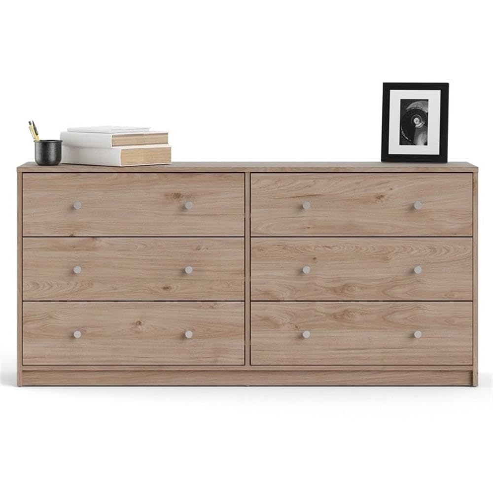 Scandinavian 4-Piece Bedroom Furniture Set with 6-Drawer Dresser, 3-Drawer Chest & Nightstands - Modern Pewter Handles, Smooth Glides - Jackson Hickory Finish for Cozy Bedroom Decor