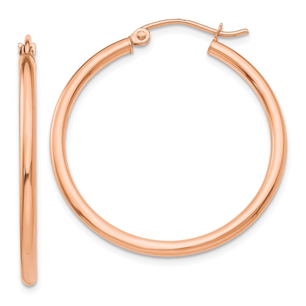 10K Rose Gold Polished 2mm Tube Hoop Earrings for Women - Dainty Minimalist Everyday Jewelry Gift - Perfect for Work, Date Night & Special Occasions