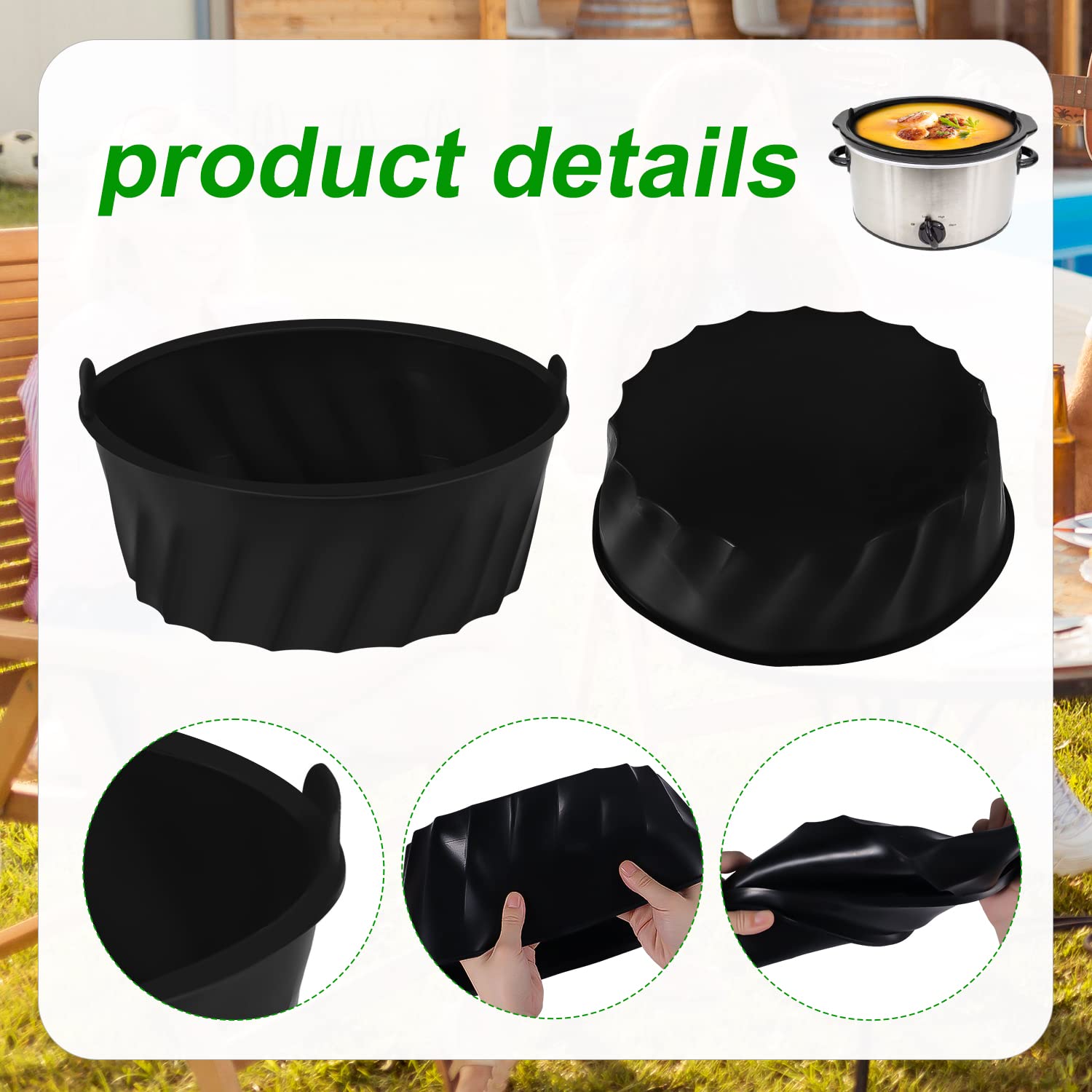 Reusable Silicone Slow Cooker Liner for 6 Quart Crockpot - Leakproof, Dishwasher Safe Slow Cooker Divider Compatible with 6 Qt Oval Pots (Black) | Perfect for Meal Prep, Leftovers & Easy Cleanup