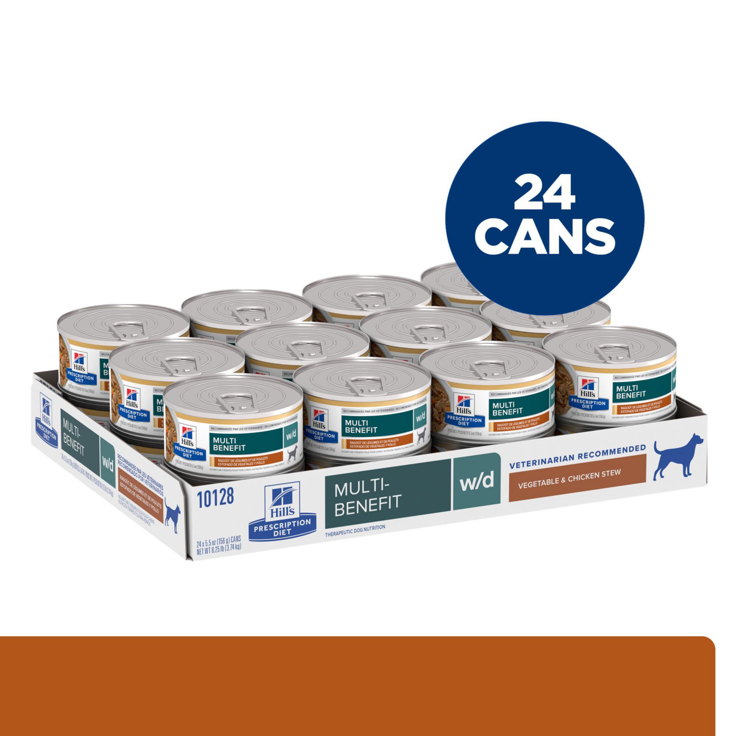Hill's Prescription Diet w/d Multi-Benefit Digestive Weight Glucose Urinary Management Wet Dog Food - Veterinary Diet Chicken & Vegetable Stew (5.5 oz Cans, 24-Pack) for Dogs with Digestive Issues, Diabetes or Weight Problems - Perfect for Meal Time & Special Dietary Needs