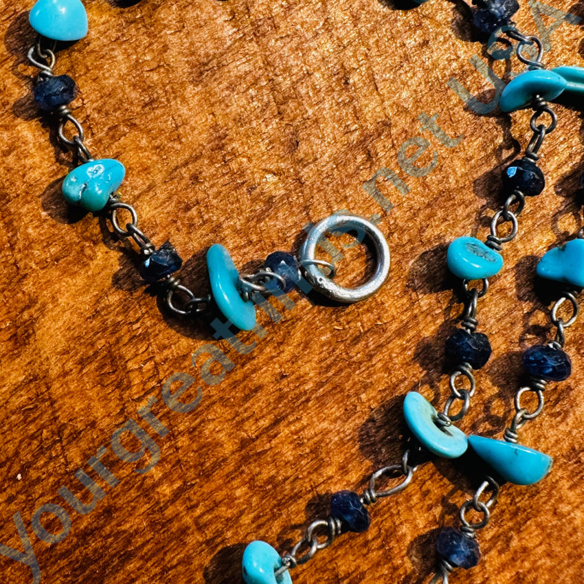 Elegant Sterling Silver Blue Sapphire & Turquoise Beaded Necklace | Handmade Jewelry for Women | Perfect for Weddings, Parties & Gifts
