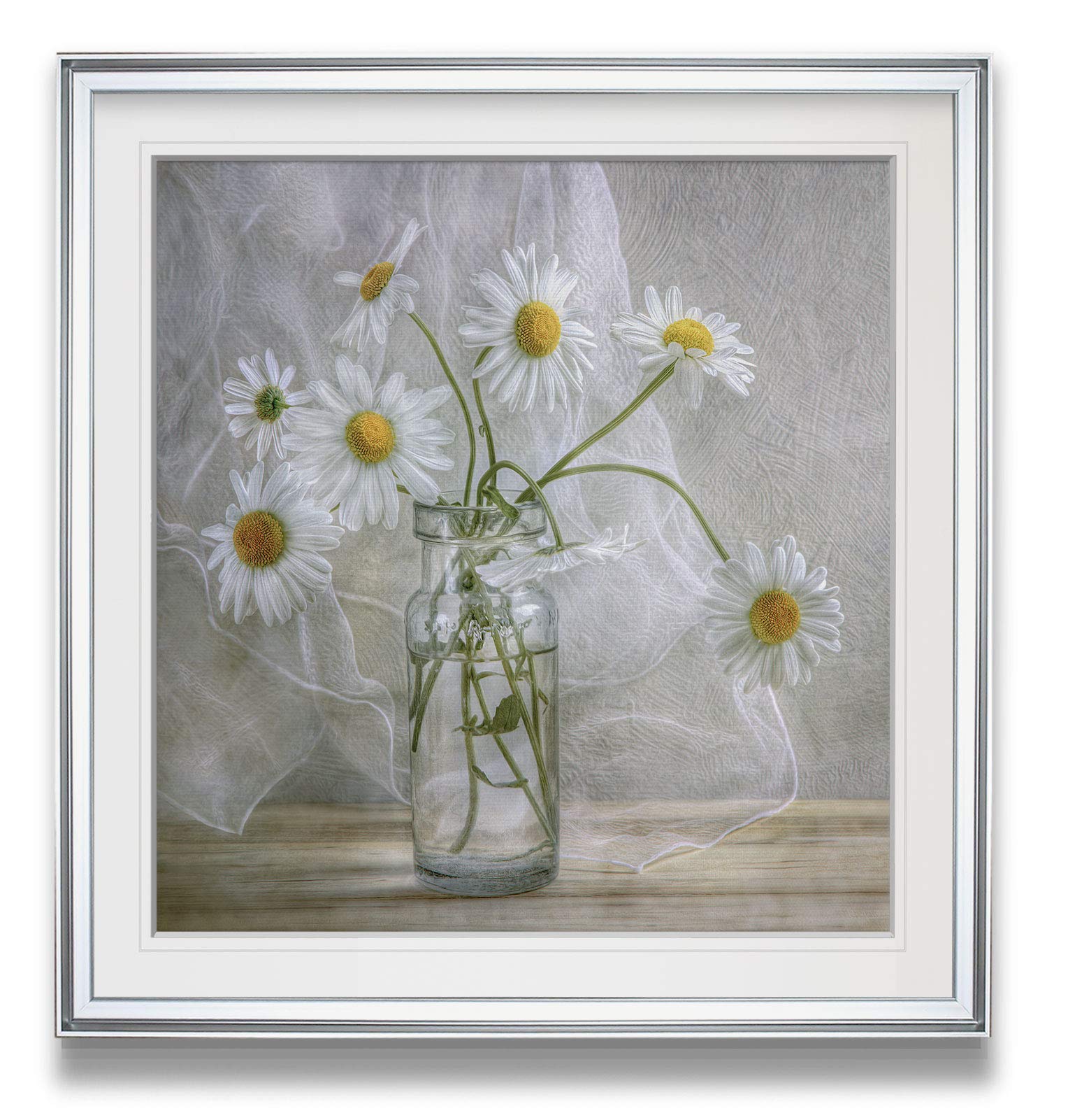 Vintage Daisies in Jar Framed Canvas Wall Art - Giclee Photography Print for Home & Office Decor - Ready to Hang Floral Painting (Perfect for Living Room, Bedroom & Kitchen Decor)