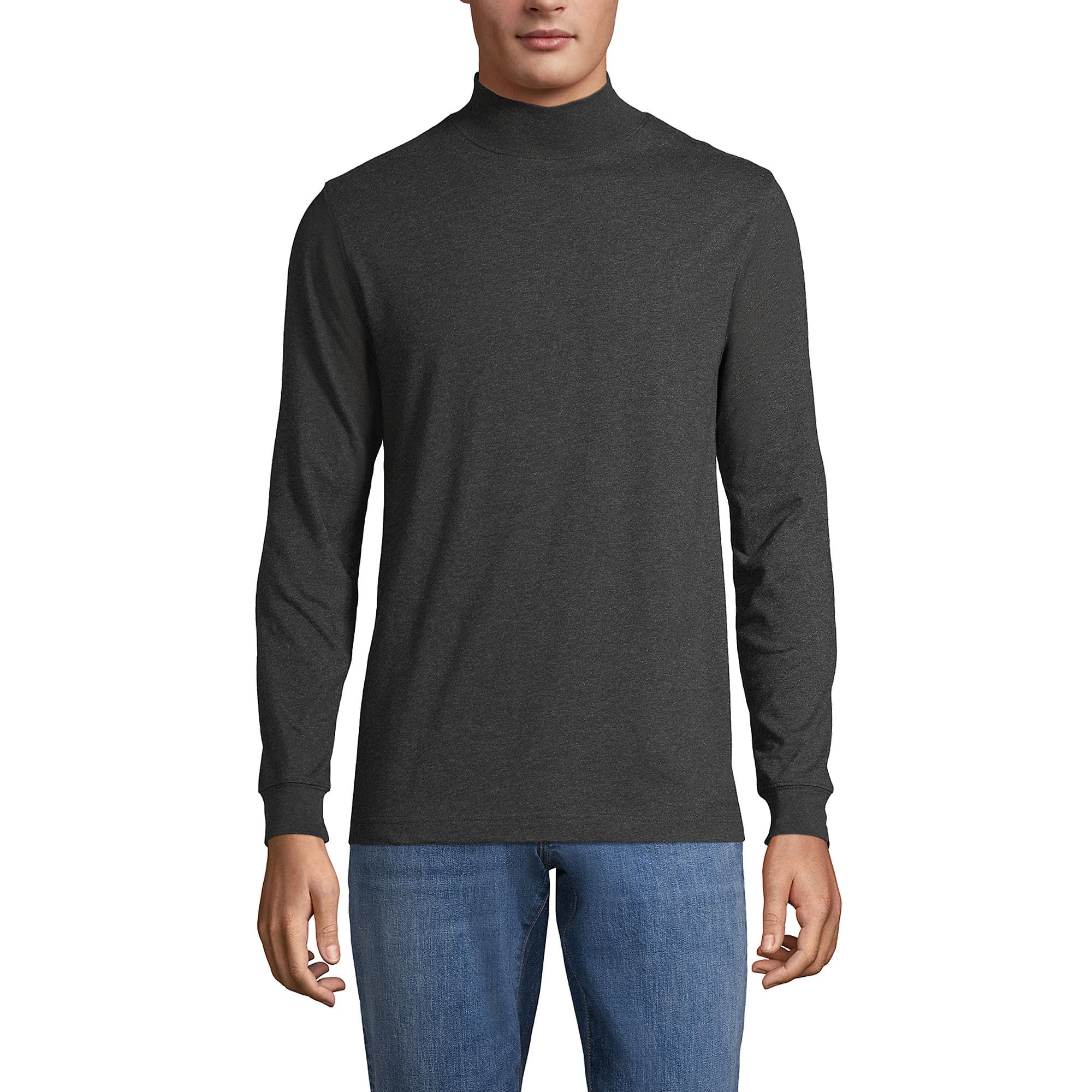 Lands' End Men's Super-T Cotton-Blend Mock Turtleneck Shirt | Comfortable Long Sleeve Casual Top for Work & Everyday Wear