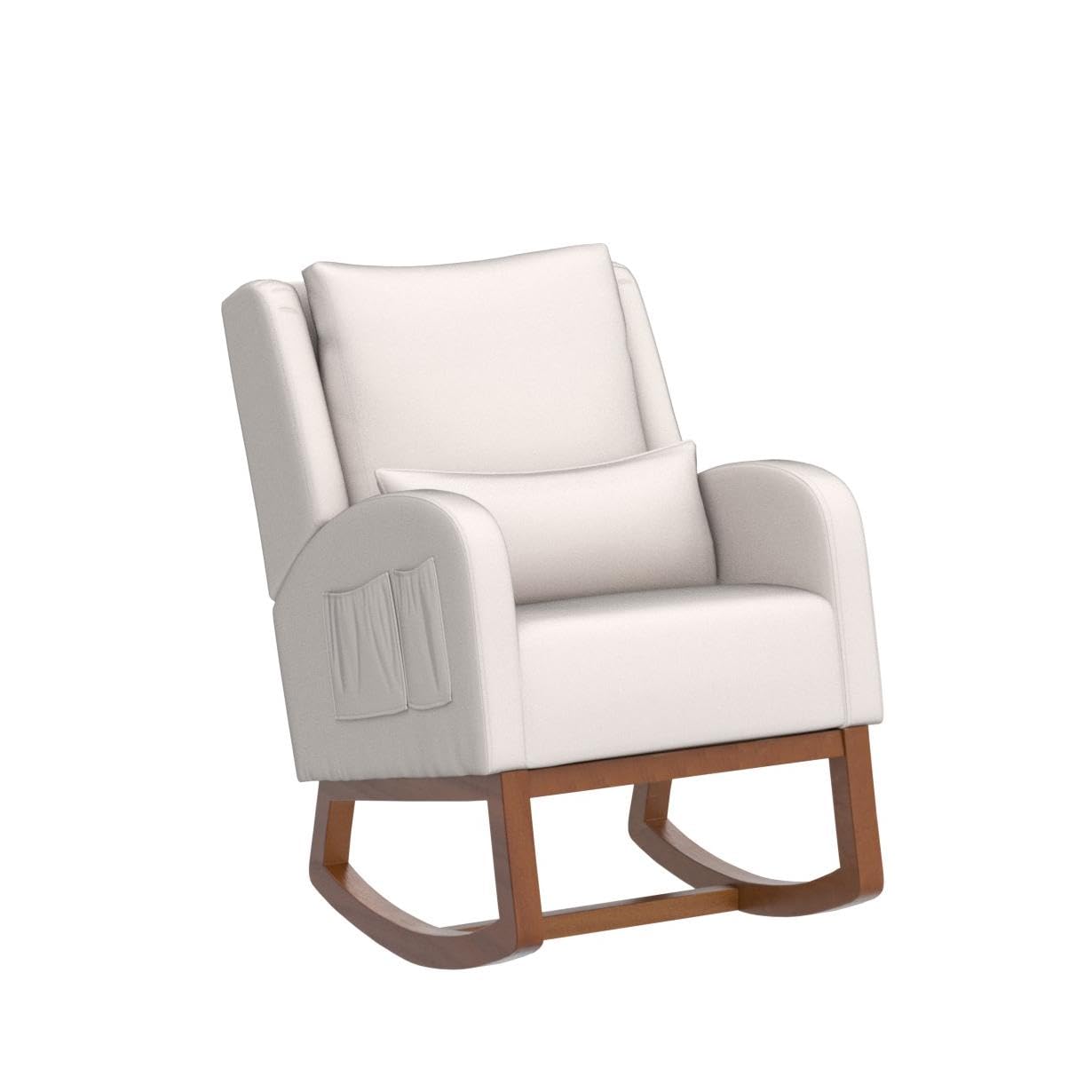 Modern Nursery Glider Rocking Chair with Side Pockets & Lumbar Support - High Back Accent Rocker for Living Room, Bedroom, Nursery - Beige | Perfect for Breastfeeding, Reading Nook & Relaxation