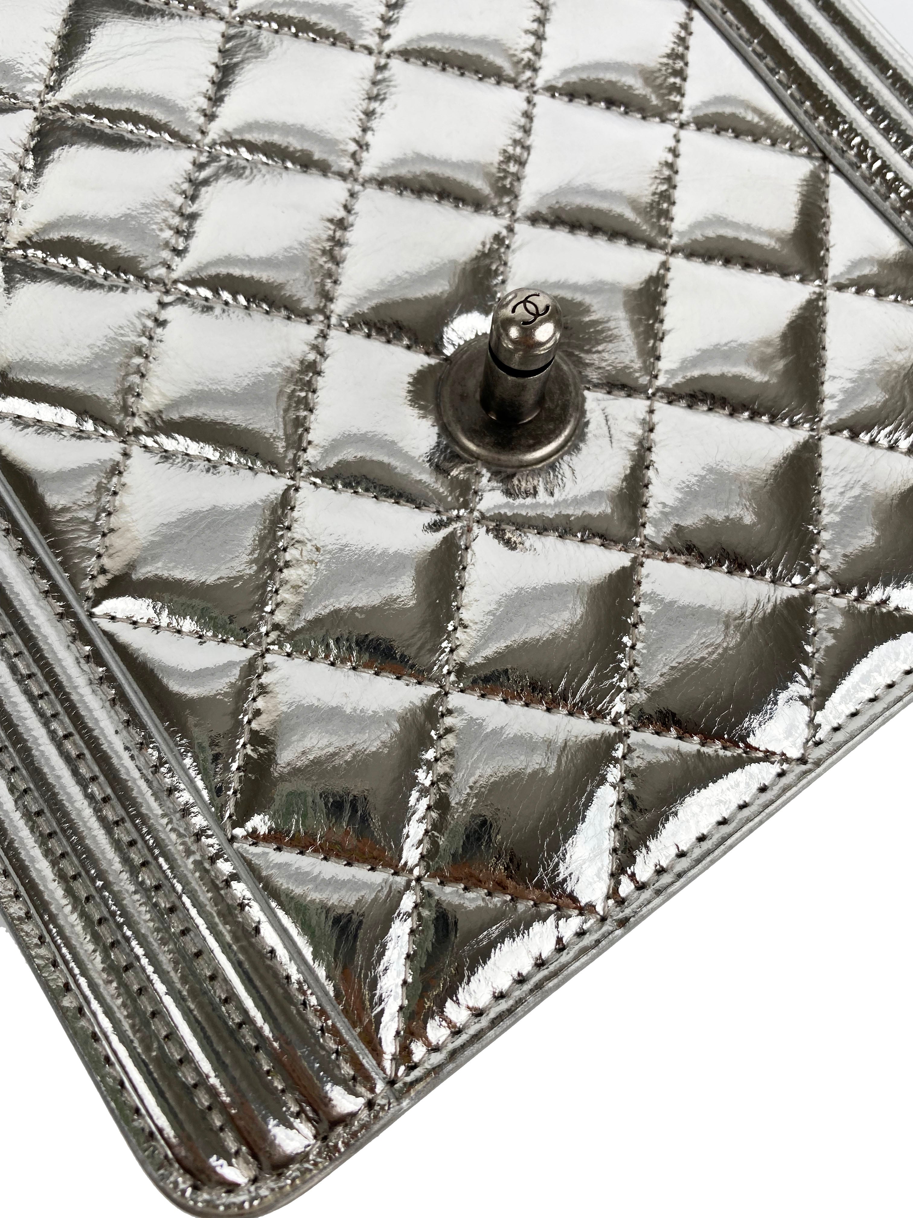 Chanel North South Silver Boy Bag - Luxury Designer Crossbody Bag for Women | Perfect for Evening Parties, Date Nights & Special Occasions