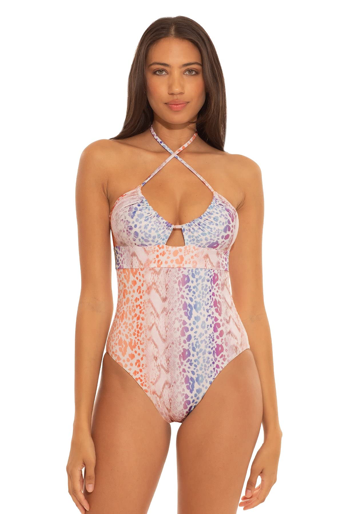 BECCA by Rebecca Virtue Women's Animal Print One-Piece Swimsuit - Pink | Sexy Bathing Suit for Beach, Pool & Vacation | Plus Size Swimwear for Women
