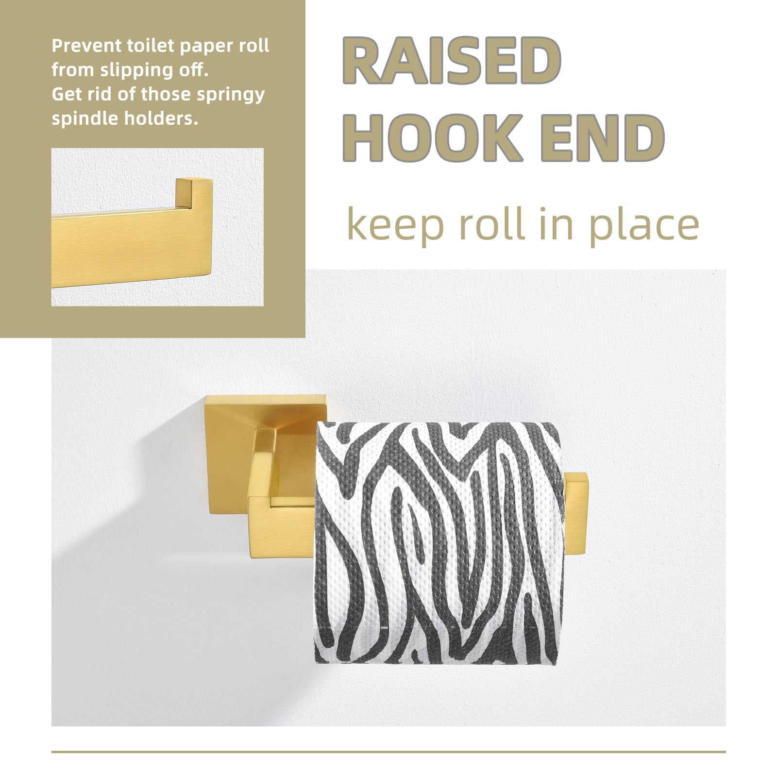Stainless Steel Toilet Paper Holder Wall Mount - Brushed Gold Bathroom Tissue Roll Hanger with Open Arm Design | Durable SUS304 Angle Simple Style for Modern Home & Office Restroom Decor