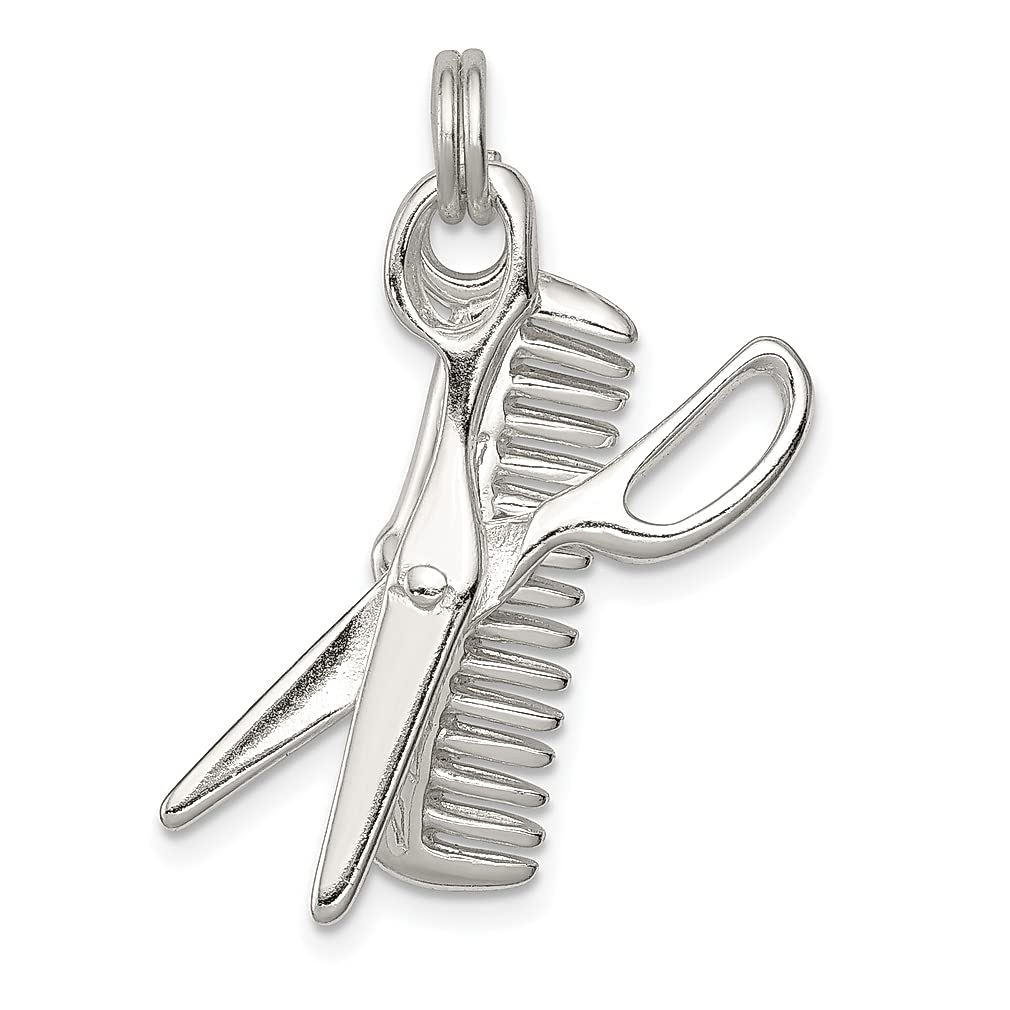 925 Sterling Silver Comb & Scissor Charm Necklace - Elegant Fine Jewelry Pendant for Women | Perfect Gift for Her | Stylist & Beauty Lover Accessory for Salon Visits, Special Occasions & Everyday Wear