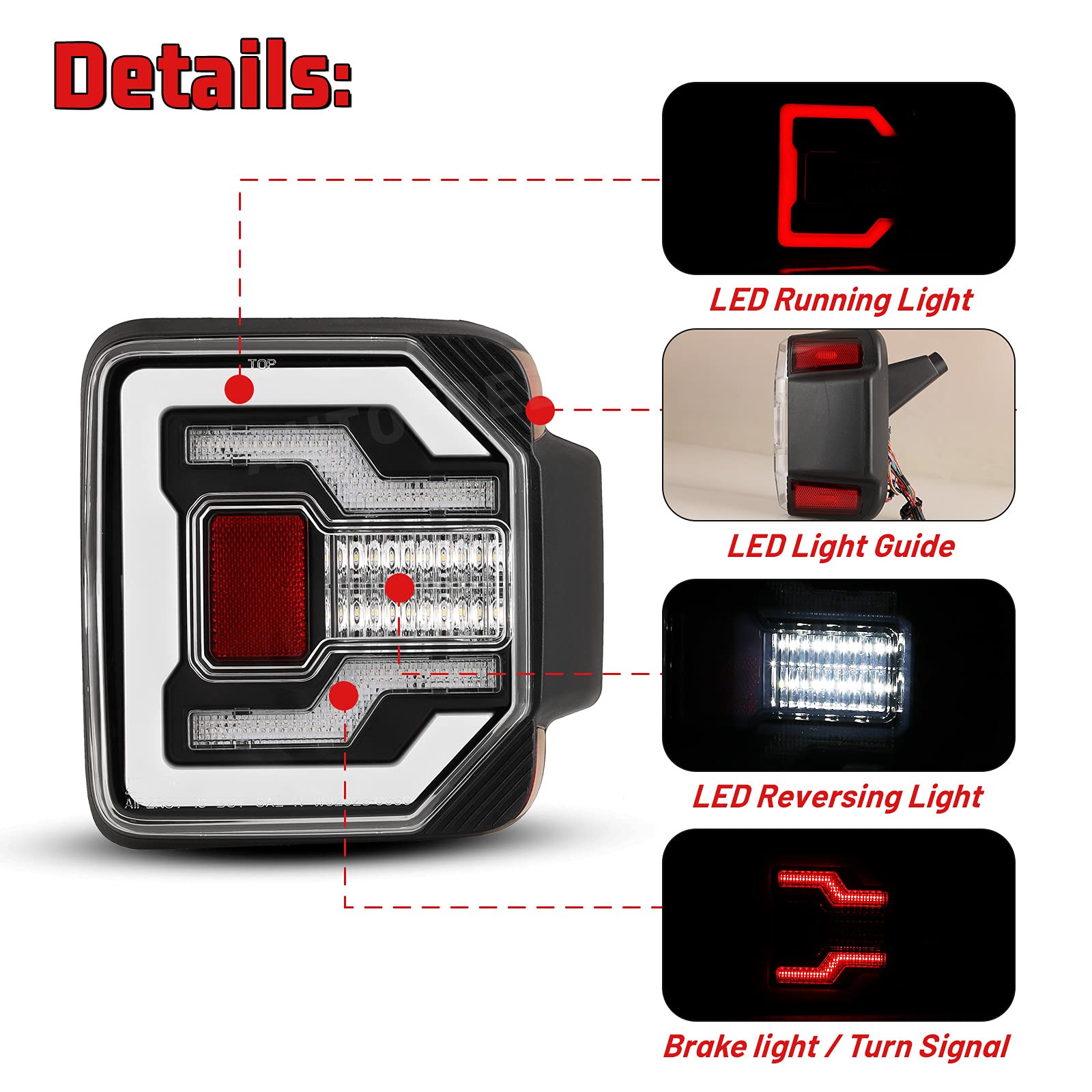 2018-2024 Jeep Wrangler JL LED Tail Lights with Sequential Turn Signal - Clear Lens Replacement Taillight Assembly (1 Pair) - Perfect for Off-Roading & Night Driving