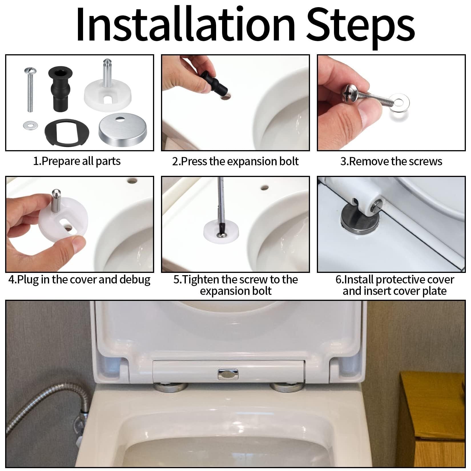 Quick Release Toilet Seat Hinges - 2 Pack Stainless Steel for Easy WC Installation