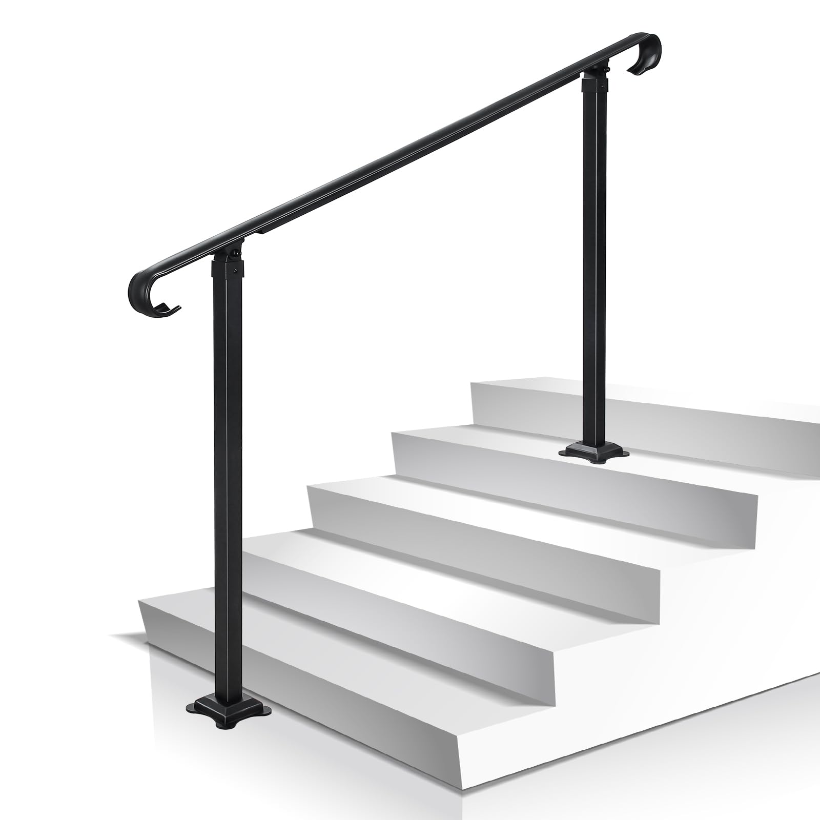Adjustable 5-Step Wrought Iron Handrail for Outdoor Steps & Decks | Heavy Duty Stair Railing for 4-6 Steps | Perfect for Patio, Garden & Front Entrance Safety