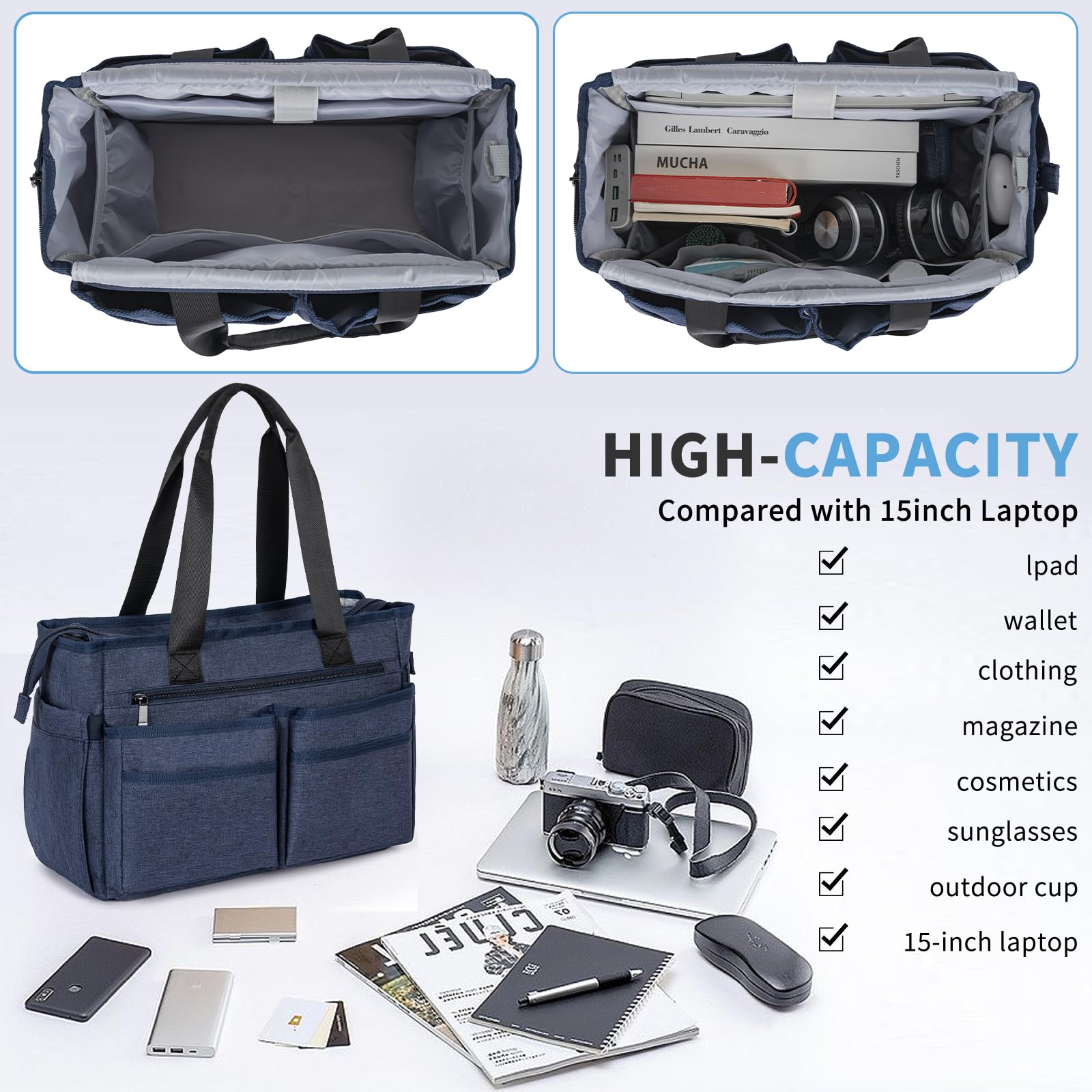 Stylish Multi-Pocket Utility Tote Bag for Women - Zippered Shoulder Bag with Laptop Compartment | Perfect for Teachers, Working Professionals & Nurses - Office, Commute & Travel Essential