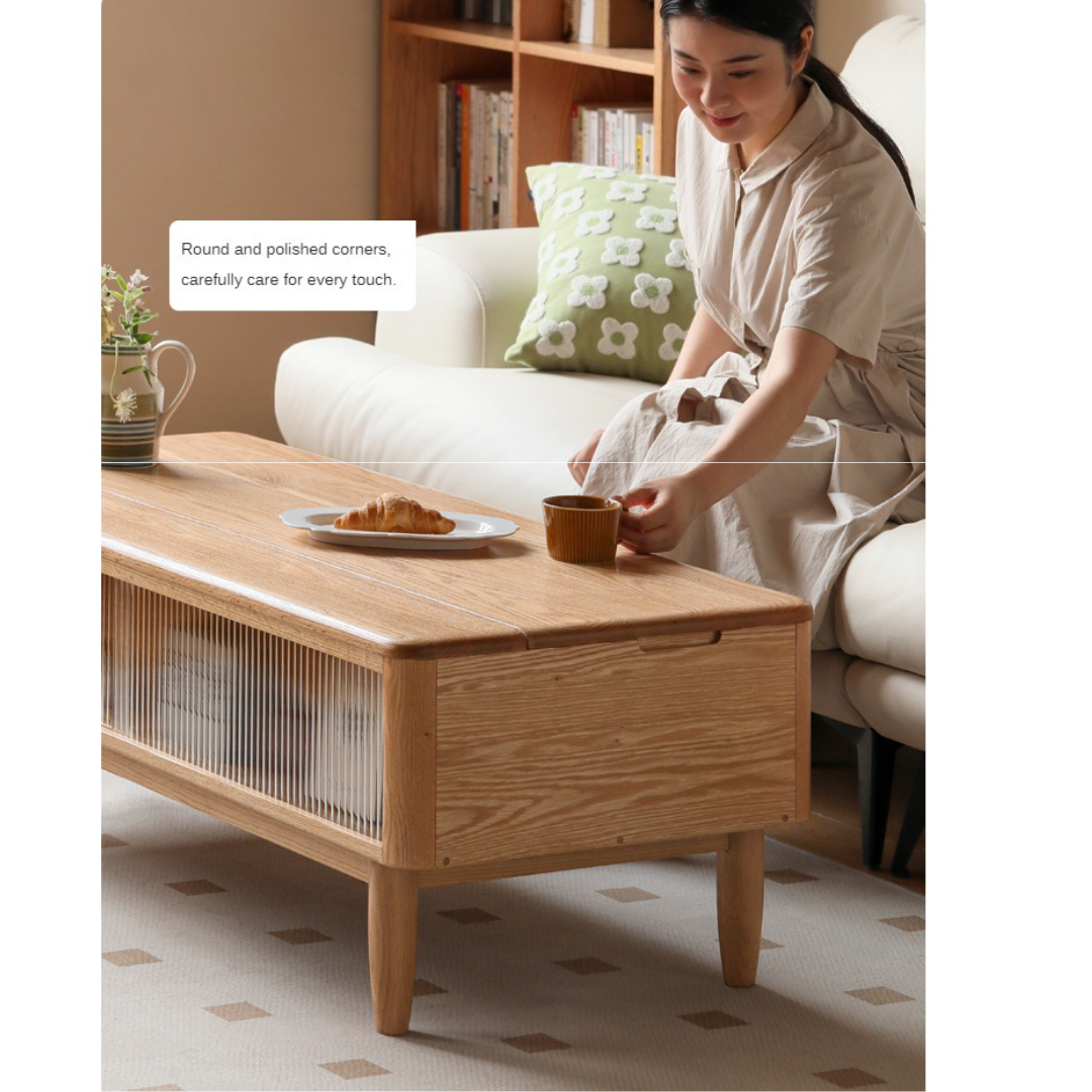 Solid Oak Wood Modern Lift-Top Coffee Table with Slate Finish - Perfect for Living Room, Home Office, and Small Spaces