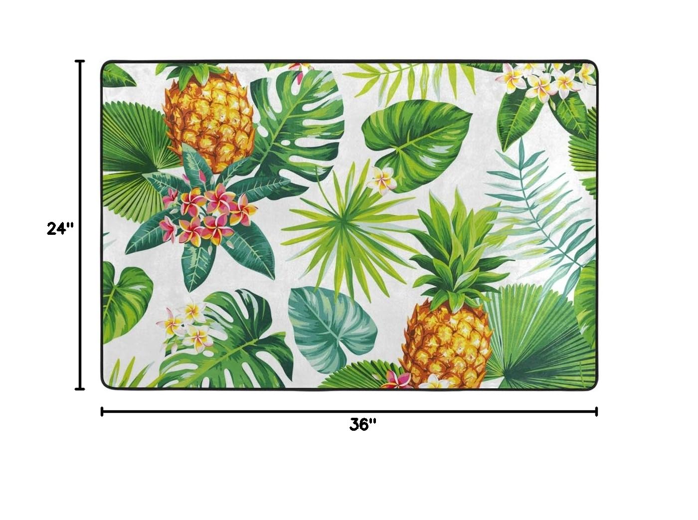 ALAZA Non-Slip Pineapple Tropical Doormat - 24x36 Inch Washable Indoor/Outdoor Entrance Mat with Palm Leaf & Flower Design - Perfect for Front Door, Patio, Bathroom & Laundry Room Floor Protection