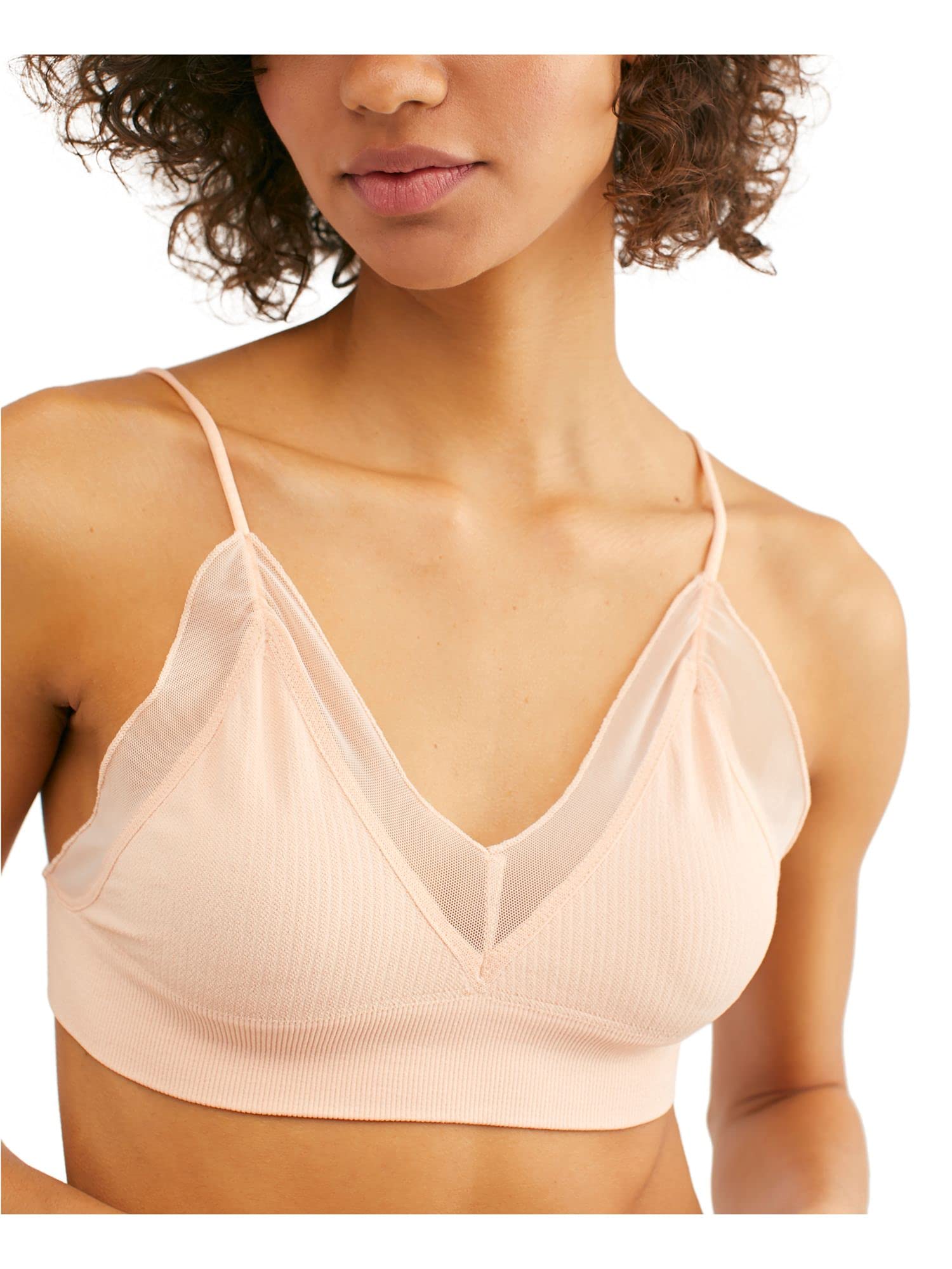 Free People Charlee Bralette - Peach Lace Bralette for Women Size M/L | Comfortable Wireless Bra for Yoga, Lounge & Everyday Wear