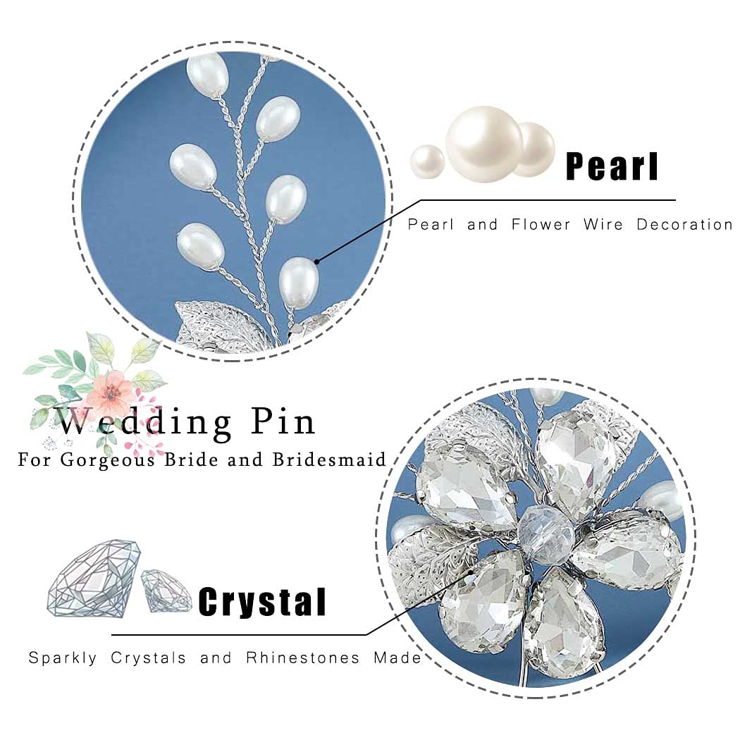Sparkling Rhinestone Wedding Hair Pins - Silver Crystal Bridal Hair Clips with Pearl & Leaf Design - Elegant Hair Accessories for Bride, Bridesmaids & Women | Perfect for Weddings, Prom, Parties & Special Occasions