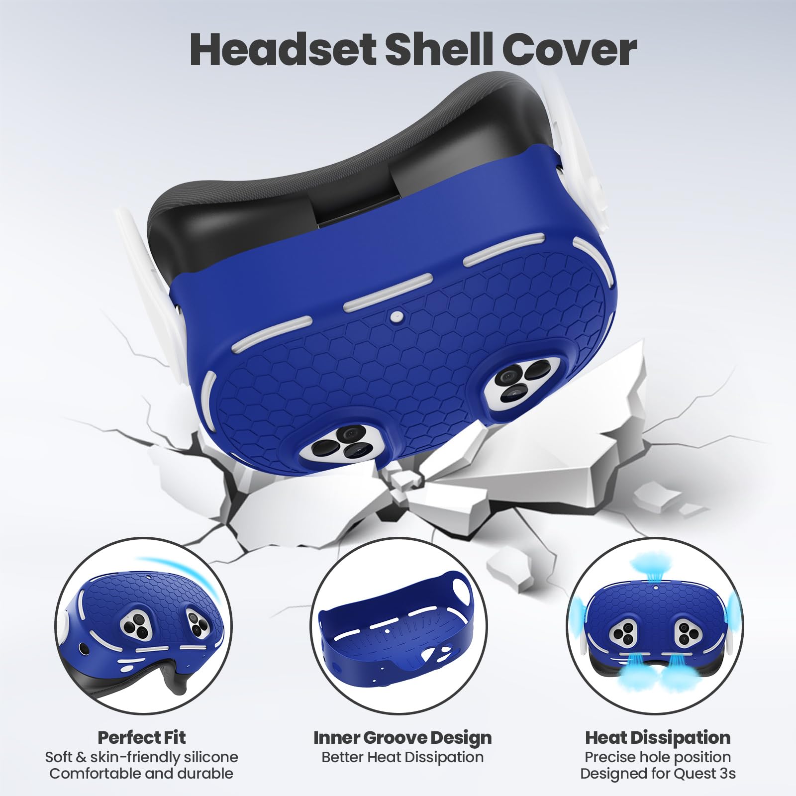 Meta/Oculus Quest 3 VR Accessories Set - Blue Silicone Face Cover, Shell Cover, Controller Grip Case & Lens Protector | Enhanced Comfort & Protection for Virtual Reality Gaming