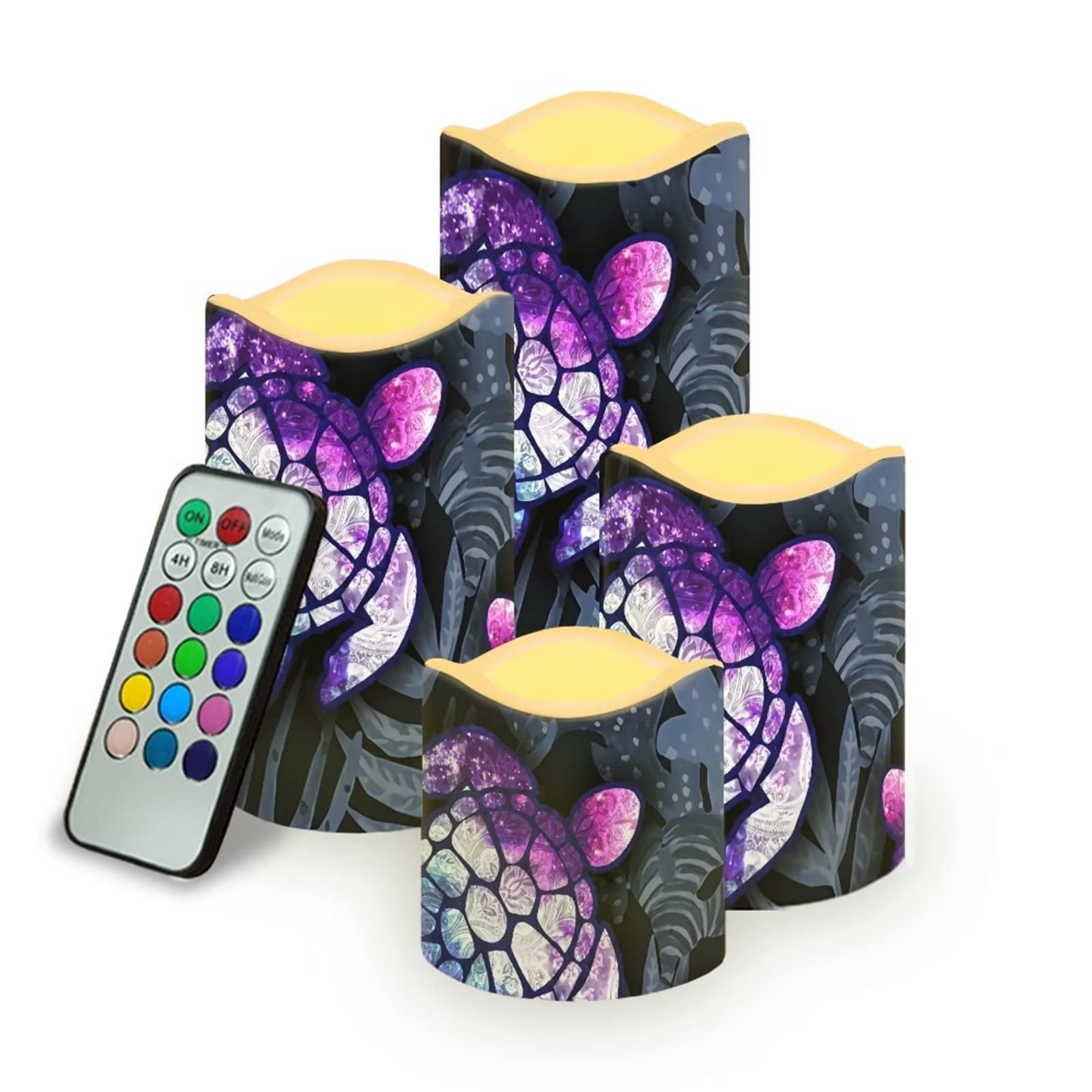 DISNIMO Realistic LED Flameless Candles - Set of 4 Battery Operated Wax Pillar Candles with Timer & Remote Control for Home Decor, Wedding, Party, and Holiday Lighting (Indoor/Outdoor Use)