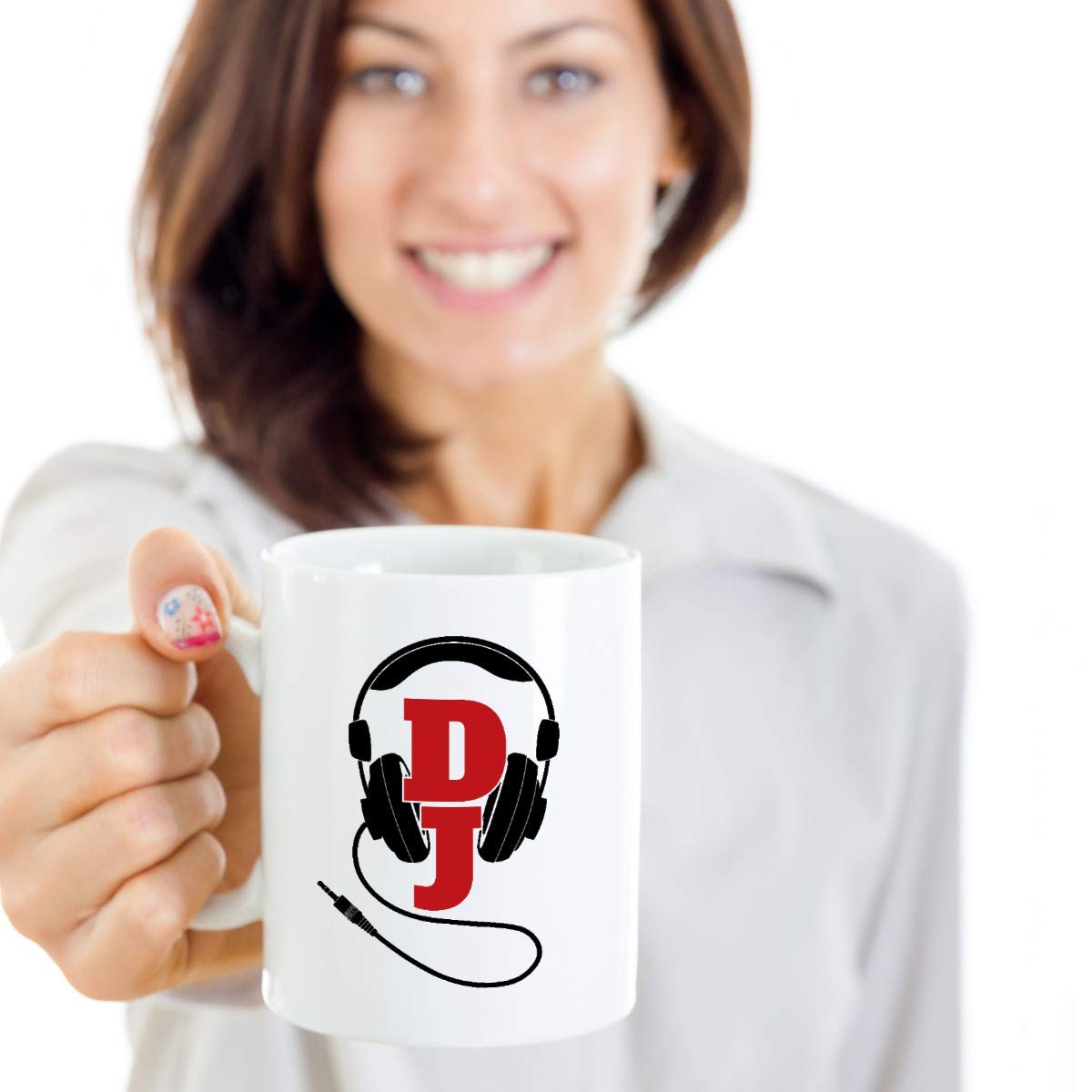 Black DJ Style Wired Headphones Coffee Mug - 15oz Music-Themed Ceramic Cup for DJs, Turntablists & Music Lovers - Perfect for Studios, Radio Stations & Gift Giving
