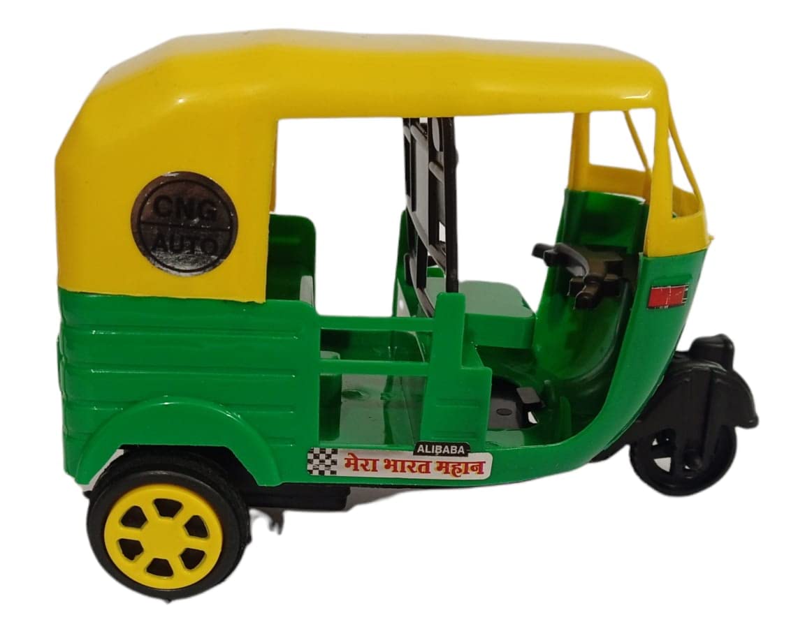 SIZZLER TOYS Realistic Indian Auto Rickshaw Toy - 18cm x 12cm Miniature Model Vehicle for Kids (Pack of 2) - Perfect for Pretend Play, Collecting, and Educational Learning