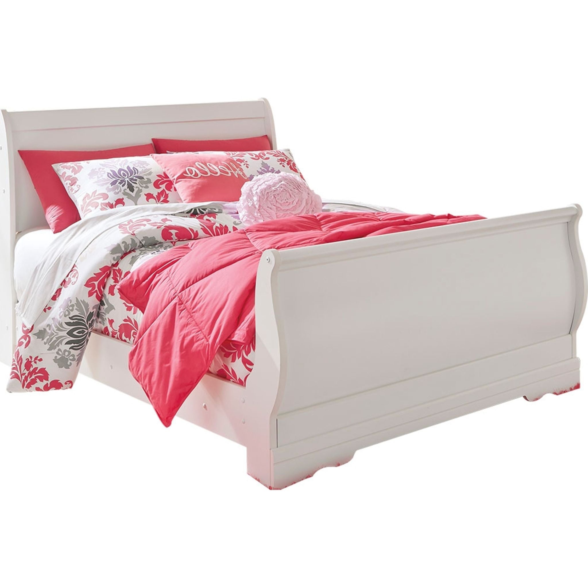 Anarasia White Sleigh Bed Frame - Queen Size, Modern Farmhouse Style, Solid Wood Construction for Bedroom Decor | Perfect for Master Bedroom, Guest Room & Cozy Retreat