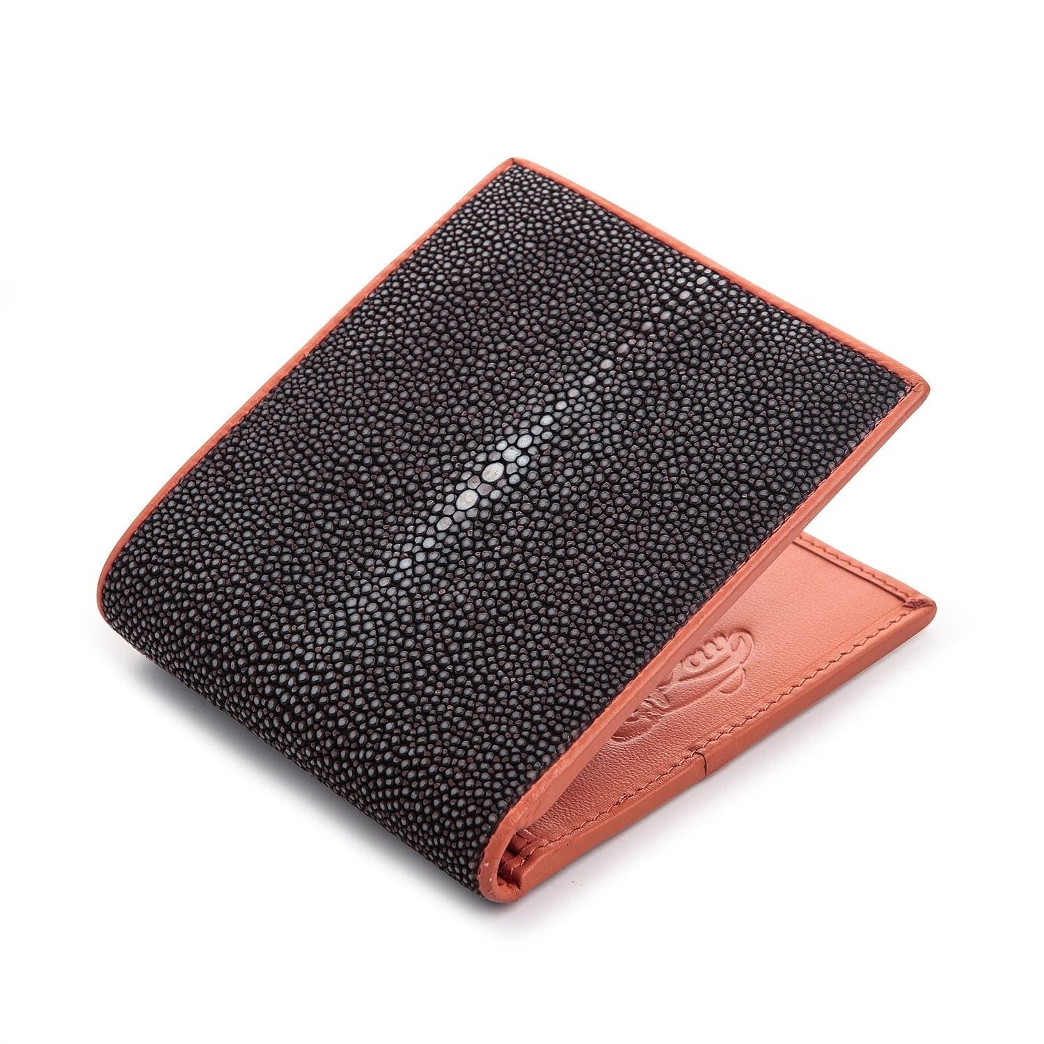 Genuine Stingray Skin Men's Wallet - Two-Tone Black & Brown Leather Bifold Wallet for Everyday Use & Gift Giving