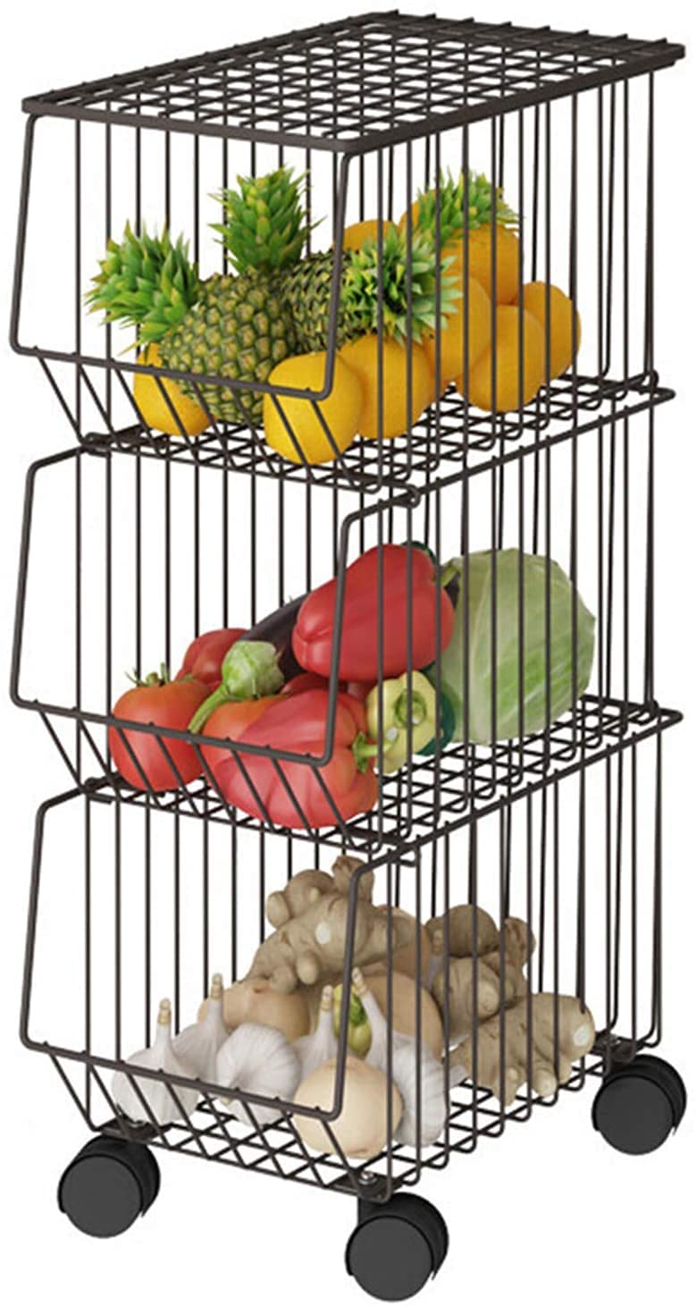 Livronic Stackable Storage Shelf with Wheels & Lid - 2-Tier White Organizer for Kitchen Carts, Bathroom & Storage Rooms - Multifunctional Rolling Fruit Basket for Easy Kitchen Organization & Home Storage Solutions