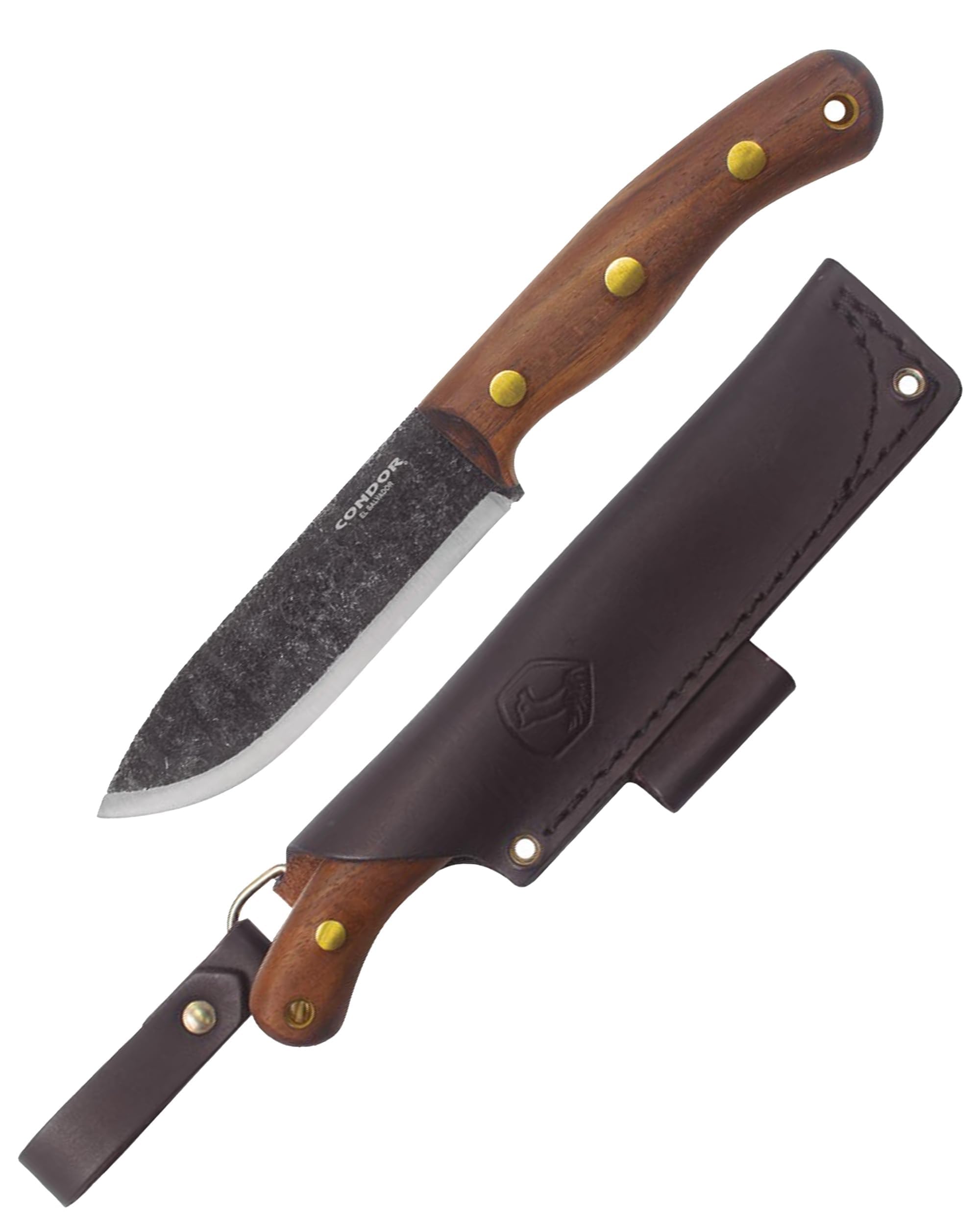 Condor Tool & Knife Bisonte Bushcraft Knife - 1095 High Carbon Steel Blade (4.7 Inch) with Handcrafted Leather Sheath - Survival Knife for Camping, Hunting & Outdoor Adventures - 3mm Thick, 9.5oz Durable Design