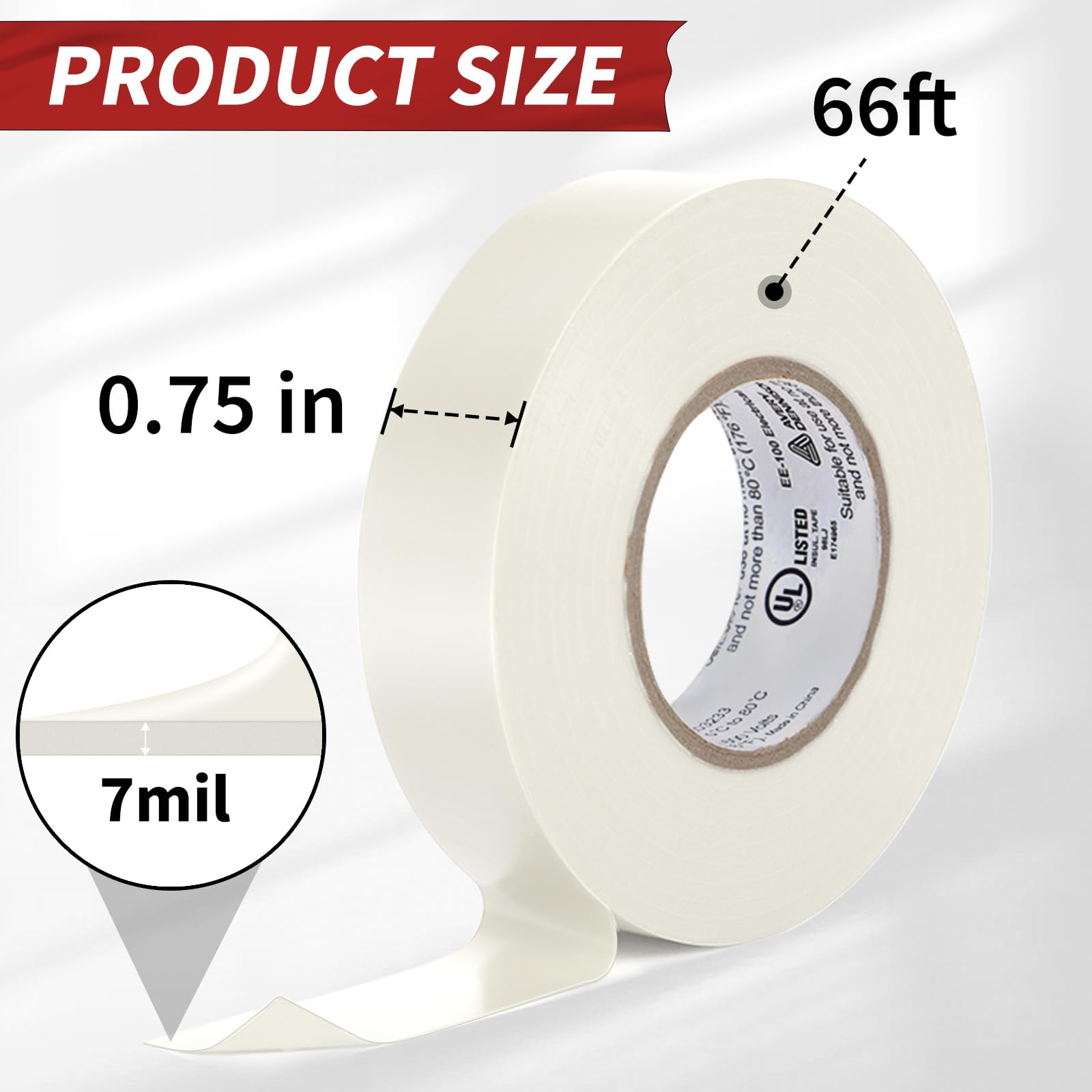 UL/CSA Listed White PVC Electrical Tape - ¾ in x 66 ft, 100 Rolls - Waterproof Insulating Vinyl Tape for Electrical Repairs, Automotive Wiring, HVAC & Equipment Maintenance - Perfect for Home DIY Projects, Electrician Tools & Industrial Applications