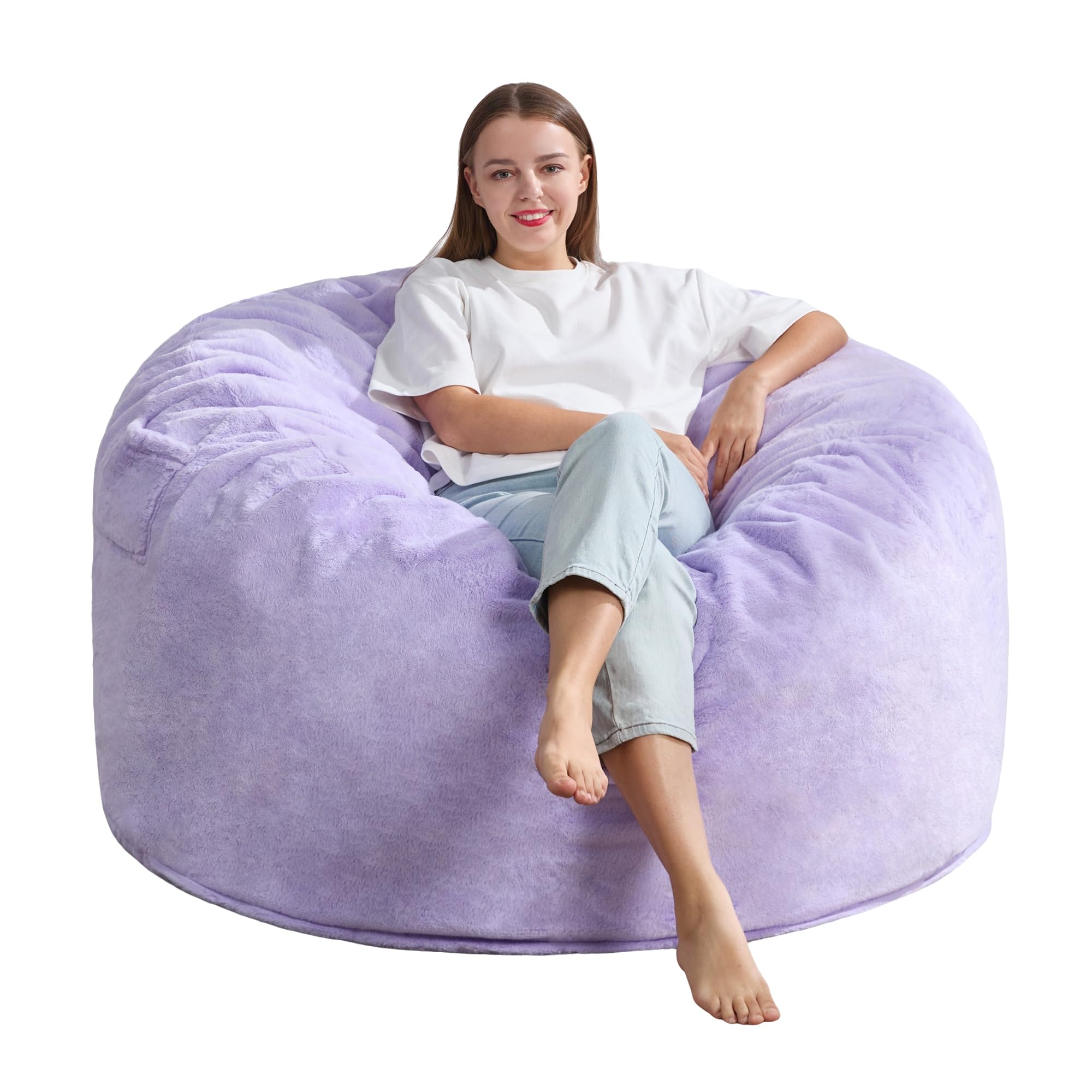 Hobestluk 4ft Large Bean Bag Chair for Adults - Plush Faux Fur Cover, Oversized Lounger for Living Room, Bedroom, Dorm & Office - Purple (44”x44”x24”) - Perfect for Relaxing, Gaming & Movie Nights