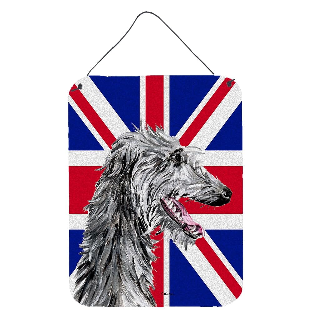 Scottish Deerhound with Union Jack Flag Metal Wall Art - British Themed Aluminum Sign for Kitchen, Bar, Bathroom & Front Door Decor | Perfect for Home, Pub & Office Decoration