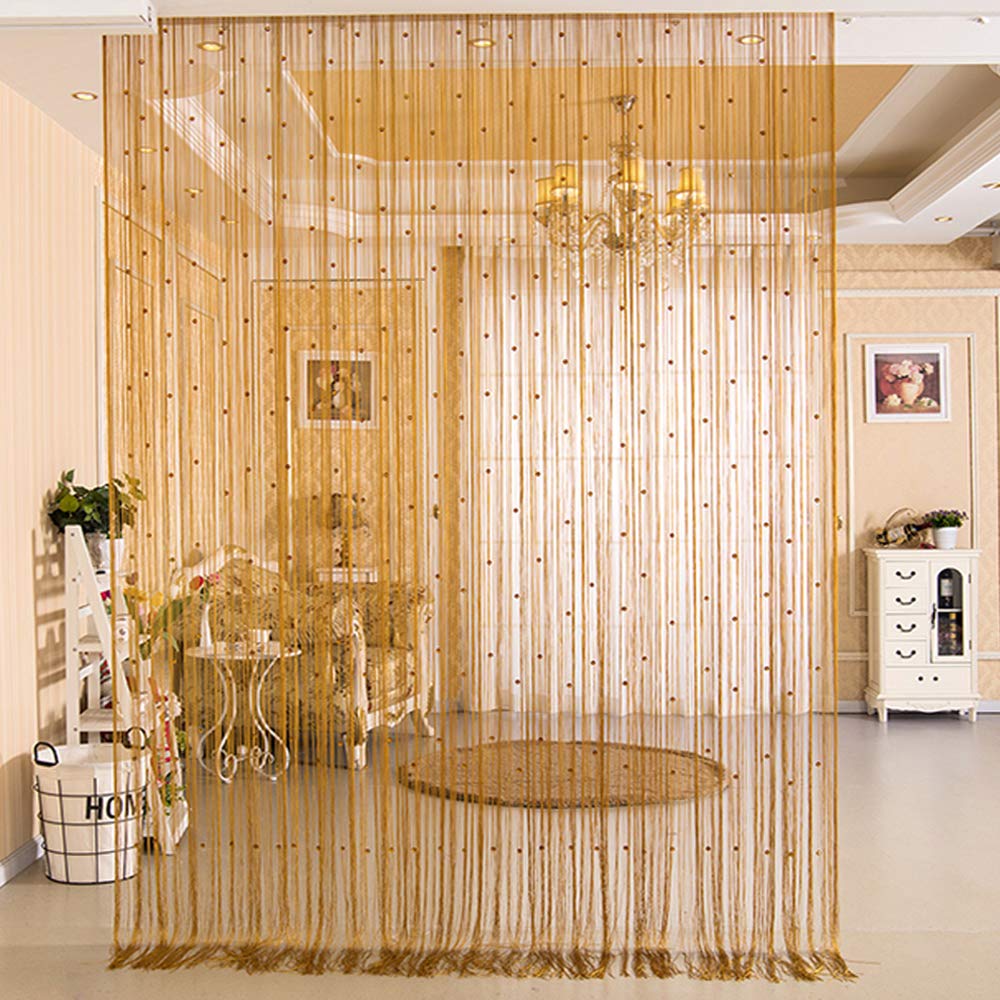 Beaded String Curtains for Door & Window - Decorative Room Divider Tassel Panel 39x78 Inches Gold - Perfect for Boho Home Decor, Bedroom Partition & Living Room Accent