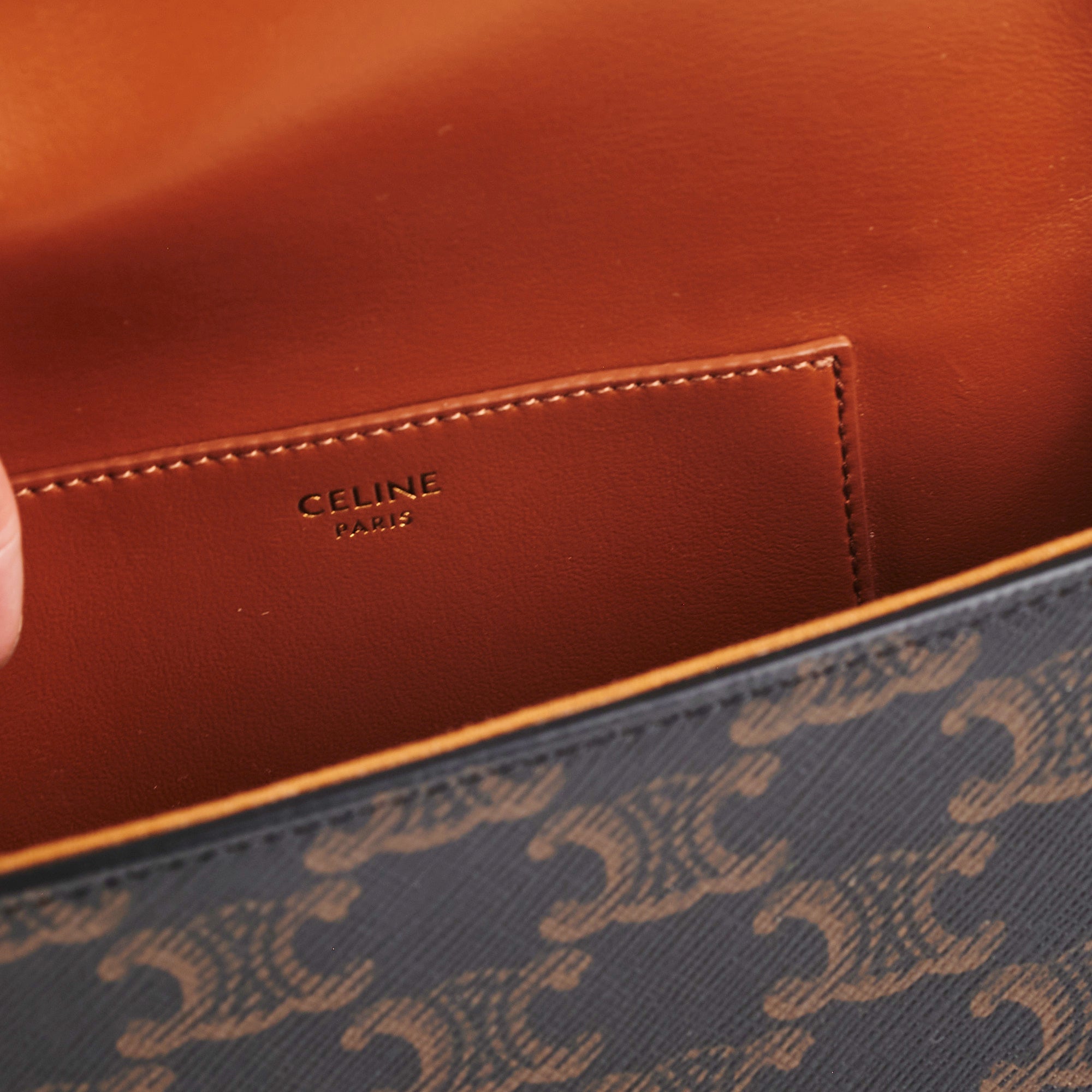 Celine Triomphe Calfskin Tan Clutch On Strap - Elegant Shoulder Bag for Women, Perfect for Evening Parties & Date Nights