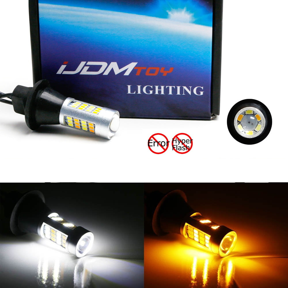 2-Pack 42 SMD 7440 Switchback LED Bulbs - White/Amber Dual Color for Daytime Running Lights & Turn Signals - Perfect for Cars, Trucks, SUVs & Motorcycles