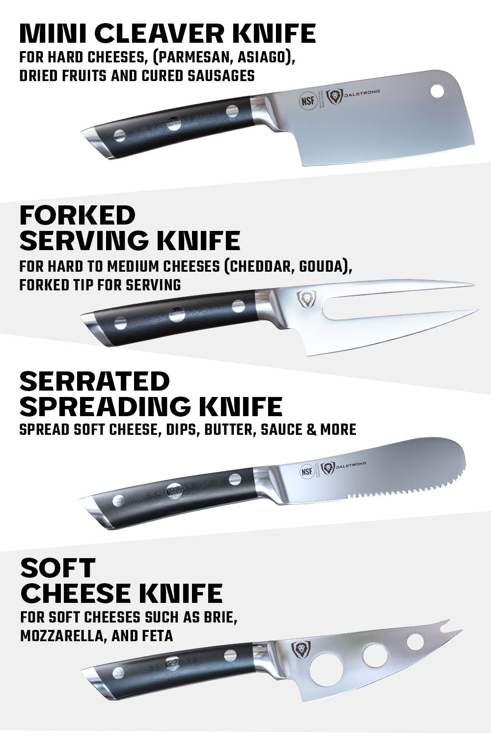 Premium 4-Piece Charcuterie & Cheese Knife Set - Gladiator Series | NSF Certified Stainless Steel | Dalstrong | Perfect for Cheese Boards, Charcuterie Platters & Entertaining
