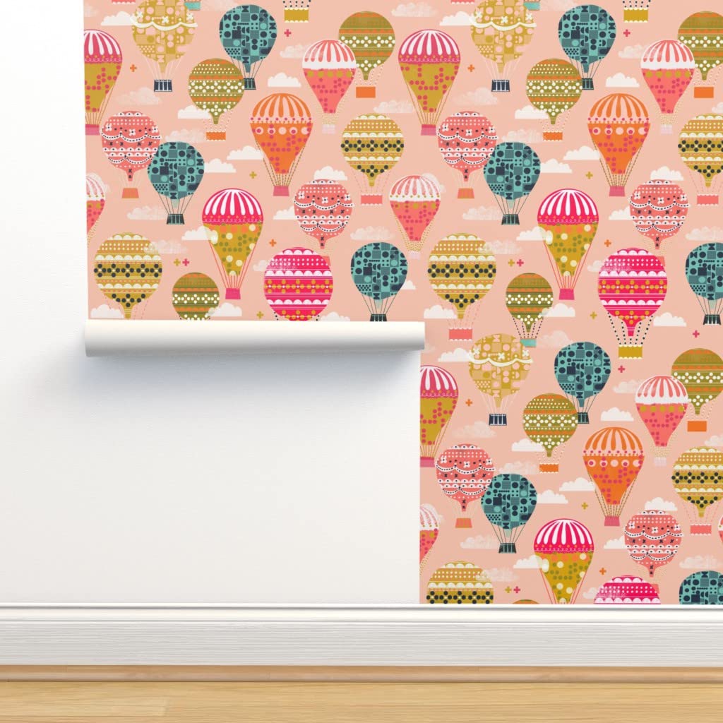 Peel & Stick Removable Wallpaper - 9ft x 2ft Hot Air Balloon Pink Retro Vintage Design for Girls Room Decor | Perfect for Nursery, Bedroom & Dorm Room Makeover