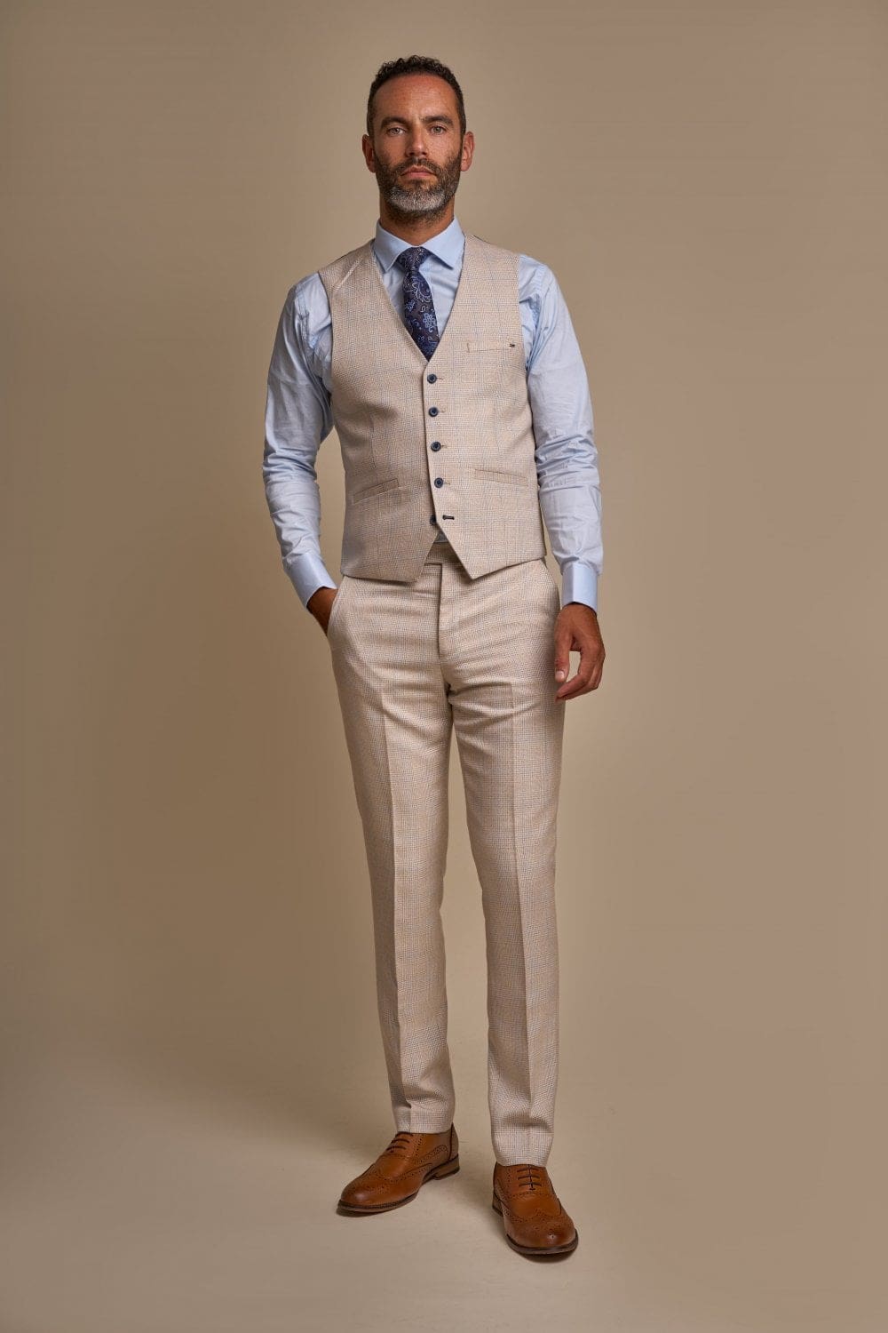 Cavani Caridi Men's Beige Tweed Waistcoat Vest | Slim Fit Formal Vest for Weddings, Business & Special Occasions