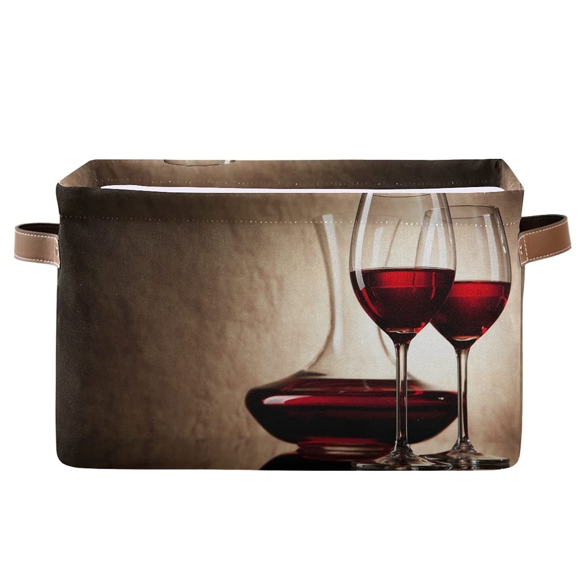 AUUXVA Vintage Wine Cup Storage Bins - Collapsible Rectangular Storage Box with Handles for Shelf, Closet, Nursery, Bedroom & Home Office (1 Pack) - Perfect for Organizing Wine Glasses, Home Decor & Small Items