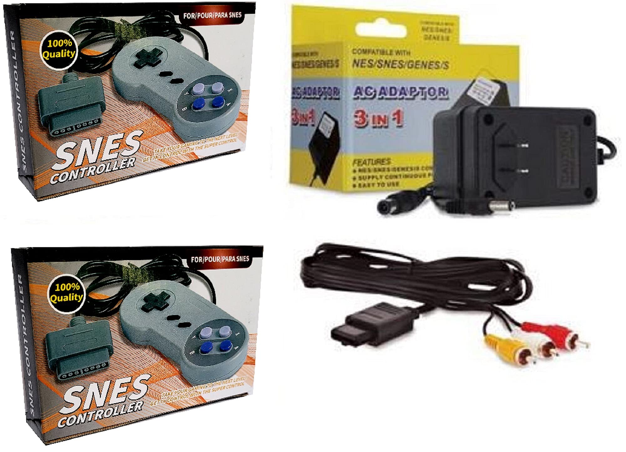 Original Super Nintendo SNES Controller Bundle - 2 SNES Controllers, AV Cable & Power Adapter for SNES Console System | Retro Gaming Accessories | Perfect for Classic Gaming & Collectors (Revolt Gamer)