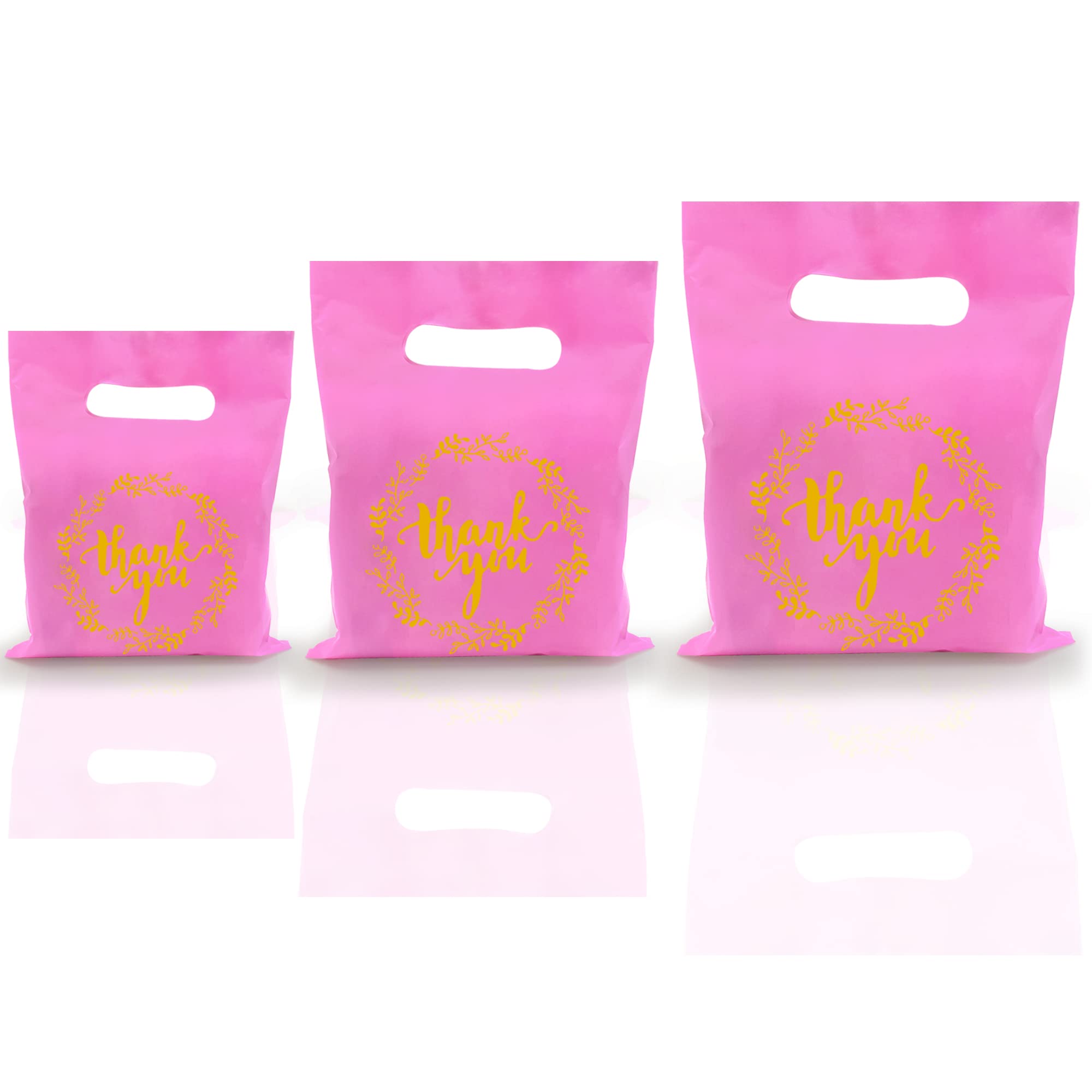 100 PCS 3 Sizes Thank You Plastic Shopping Bags with Handles - Retail Merchandise Bags, Gift Bags for Boutique & Small Business - Perfect for Thanksgiving, Christmas Gifts & Party Favors