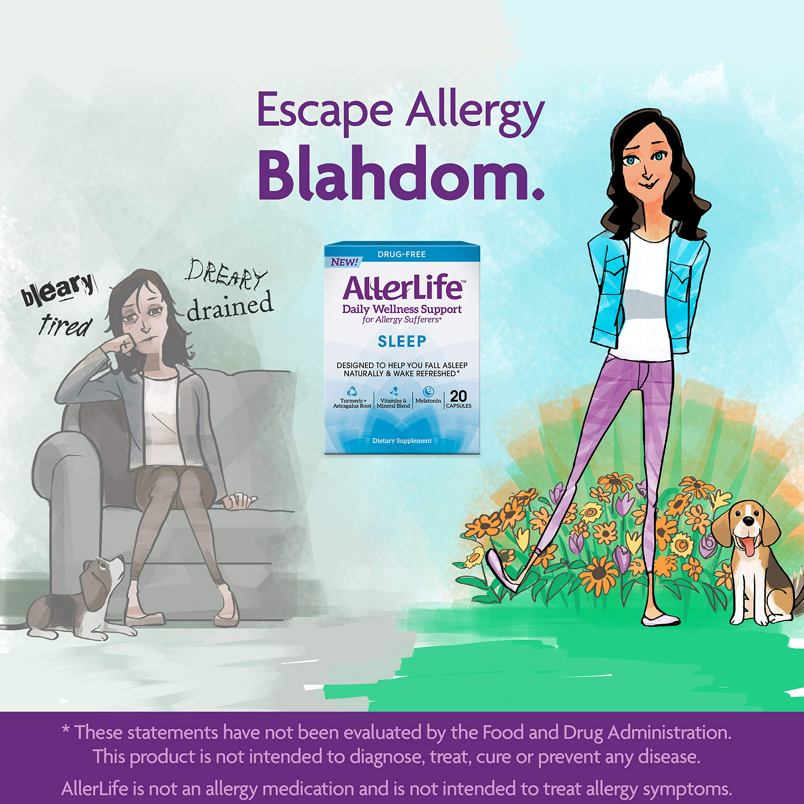 Allerlife Sleep Capsules - Natural Allergy Relief & Sleep Aid Supplement, 20 Count - Supports Restful Sleep & Seasonal Allergy Relief for Adults - Perfect for Nighttime Use & Travel