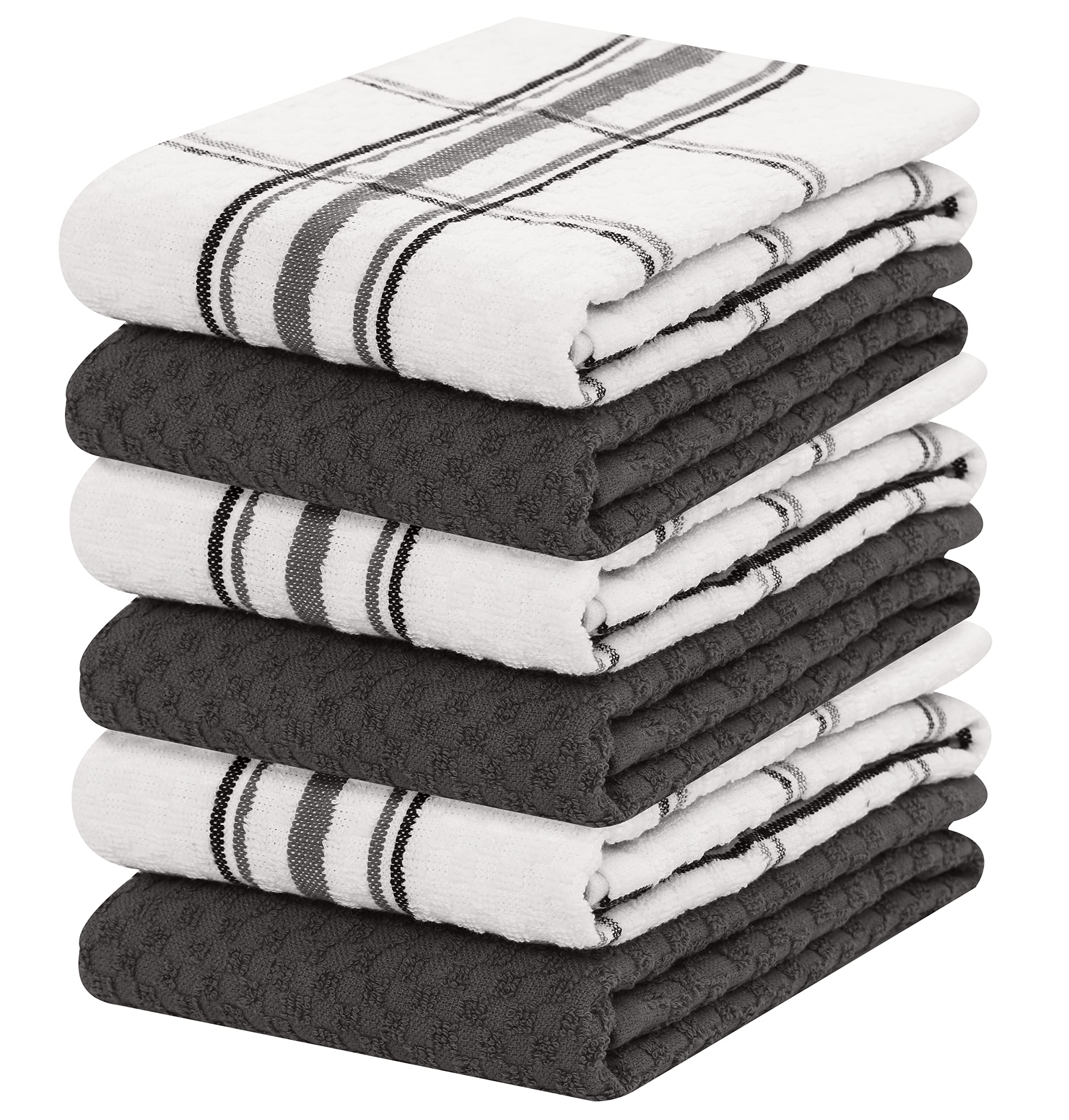 RUVANTI 100% Cotton Terry Kitchen Towels - Super Absorbent Dish Towels for Kitchen, Washable & Quick Drying Dish Cloths, Soft Tea Towels (15x25 Inches, 6 Pack, Grey & White) - Perfect for Cleaning Dishes, Countertops & Household Chores