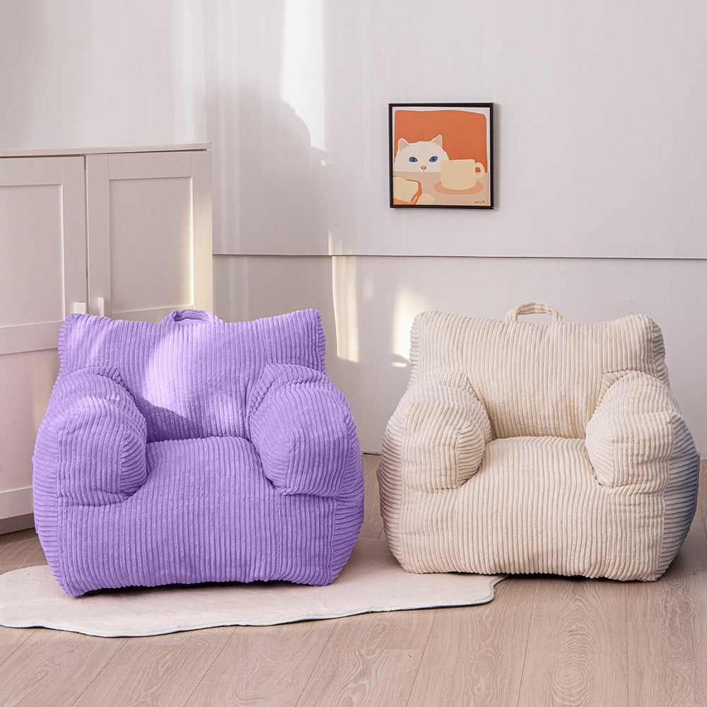 MAXYOYO Kids Bean Bag Chair - Corduroy Bean Bag Couch with Armrests for Children's Room, Playroom & Bedroom - Dark Purple Comfortable Seating for Reading, Gaming & Relaxing
